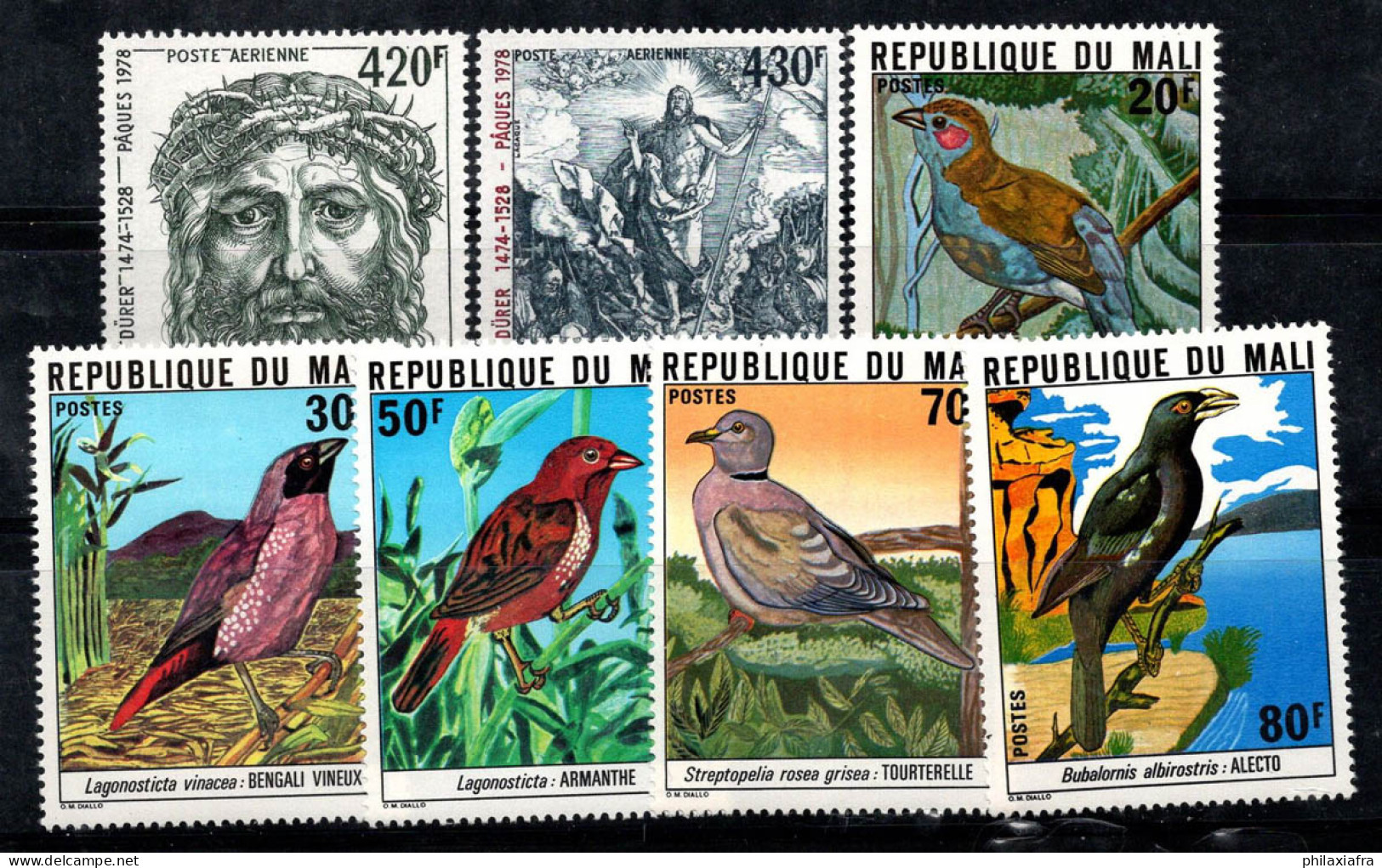 Mali 1978 Mi. 631-637 Neuf ** 100% Poste Aérienne Dürer, Art, Oiseaux - Malí (1959-...)