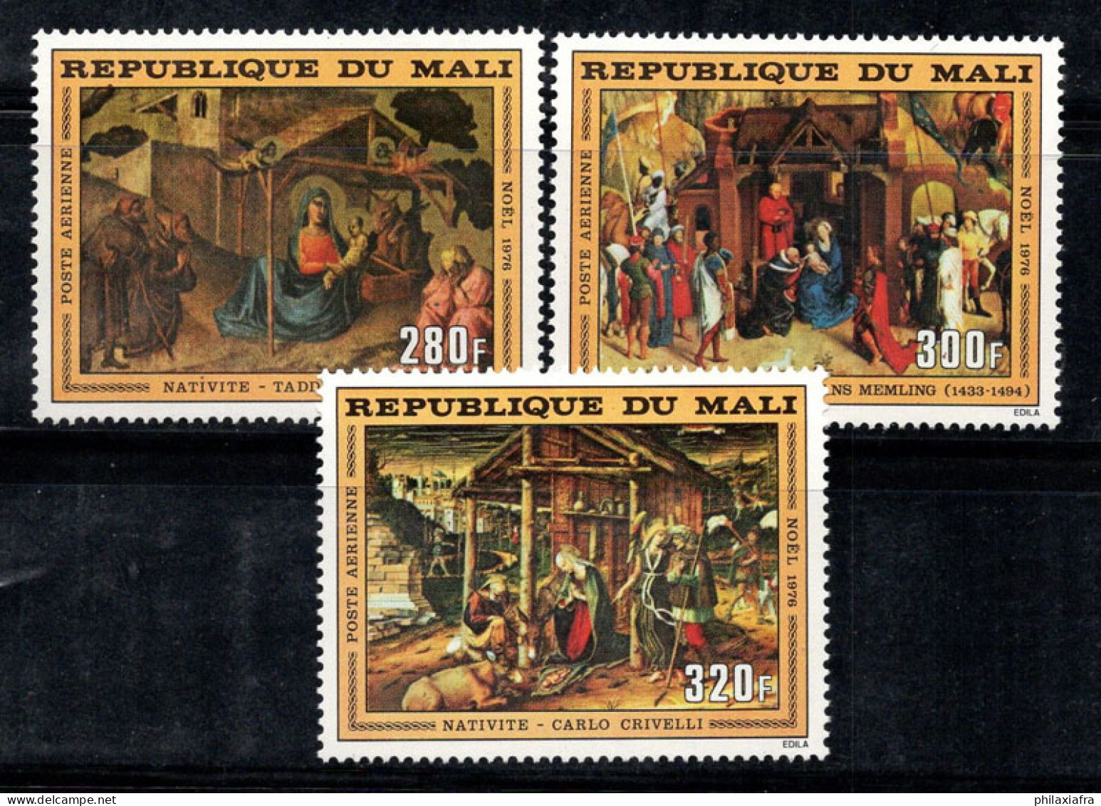 Mali 1976 Mi. 558-560 Neuf ** 100% Poste Aérienne Noël, L'art - Malí (1959-...)