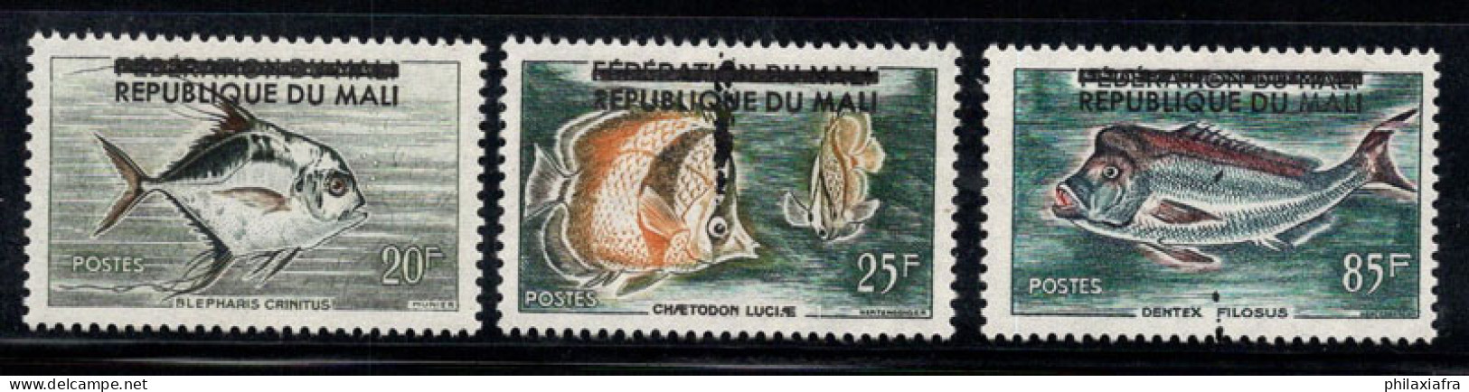 Mali 1961 Mi. 18-20 Neuf ** 100% Poissons, Faune Surimprimé - Malí (1959-...)