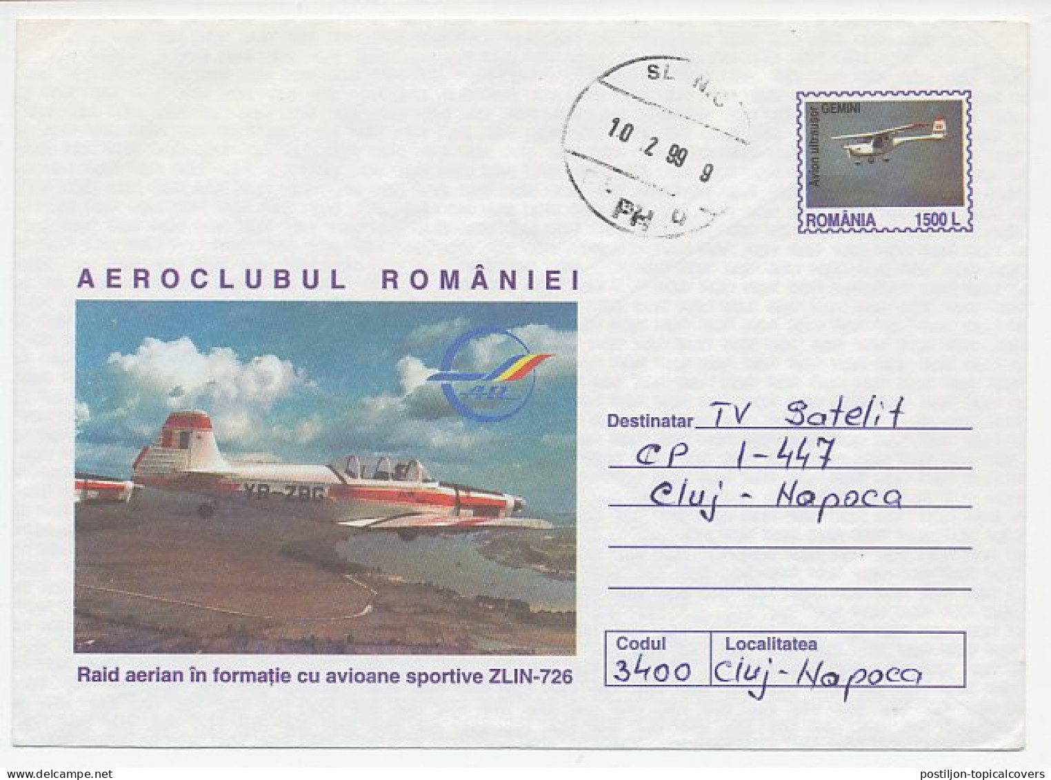 Postal Stationery Romania 1999 Airplane - Aviones
