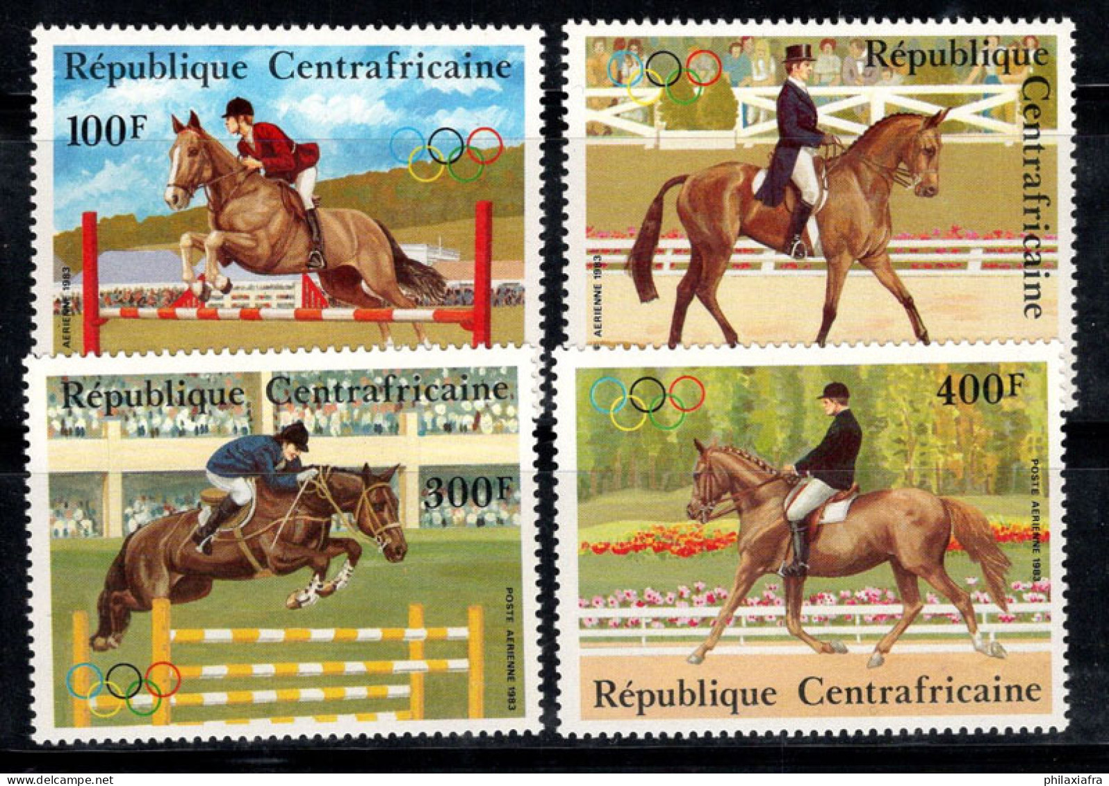 République Centrafricaine 1983 Mi. 956-959 Neuf ** 100% Poste Aérienne Courses De Chevaux, Jeux Olympiques - República Centroafricana