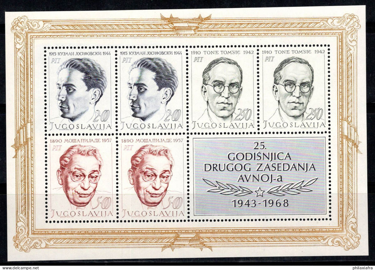 Yougoslavie 1968 Mi. Bl. 14 Bloc Feuillet 100% Neuf ** Célébrités, Héros, - Hojas Y Bloques