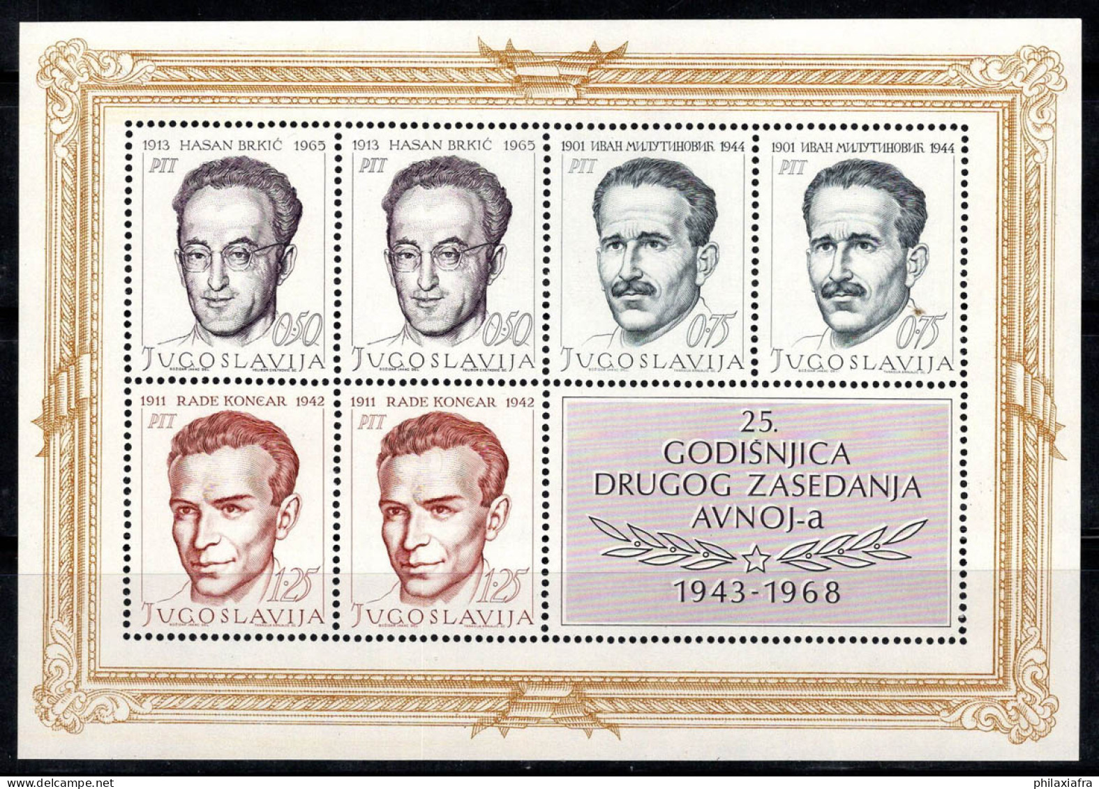 Yougoslavie 1968 Mi. Bl. 13 Bloc Feuillet 100% Neuf ** Célébrités, Héros - Hojas Y Bloques