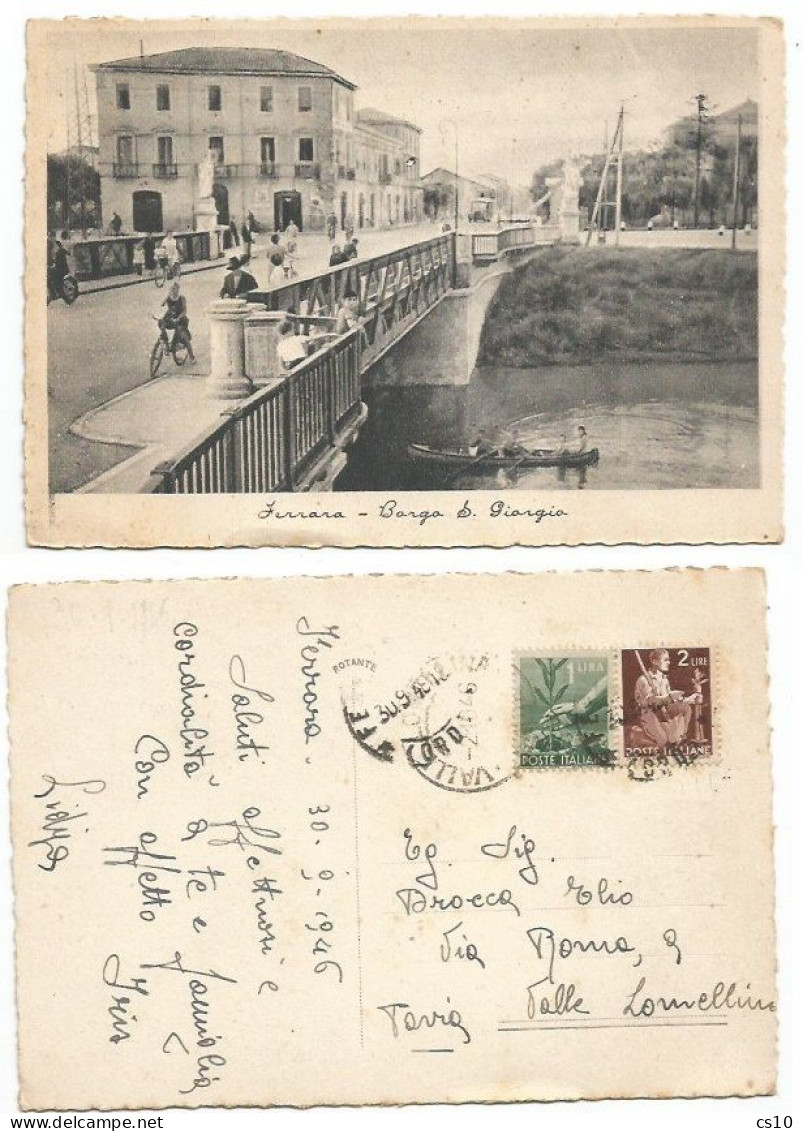 Ferrara Borgo San Giorgio Cart.b/n Molto Mossa Con Bici Moto Autobus E Canoa Ponte E Canale 30sett1946 X Pavia - Ferrara