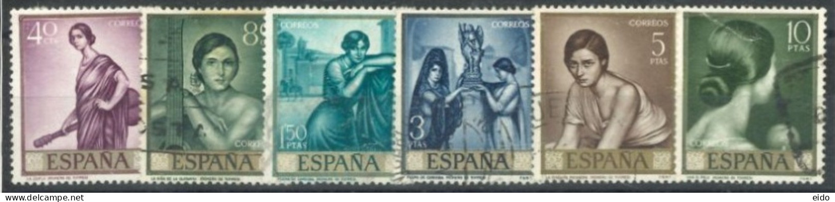 SPAIN, 1965, DE TORRES PAINTINGS STAMPS SET OF 6, # 1297,1299,1301,&1303/05, USED. - Used Stamps