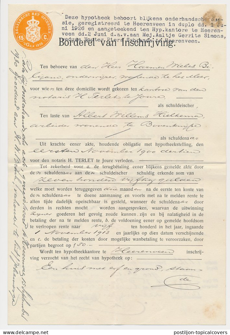 Fiscaal Droogstempel 15 C. ZEGELRECHT MET OPCENTEN S GR. 1912 - Revenue Stamps