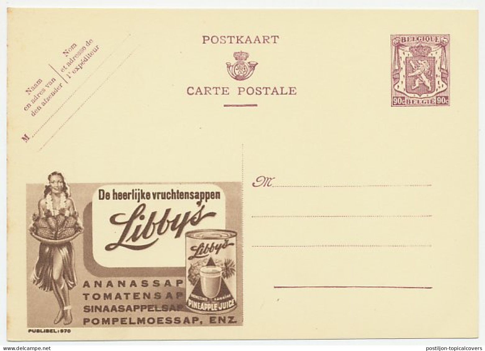 Publibel - Postal Stationery Belgium 1948 Pineapple Juice - Hawaiian - Fruits