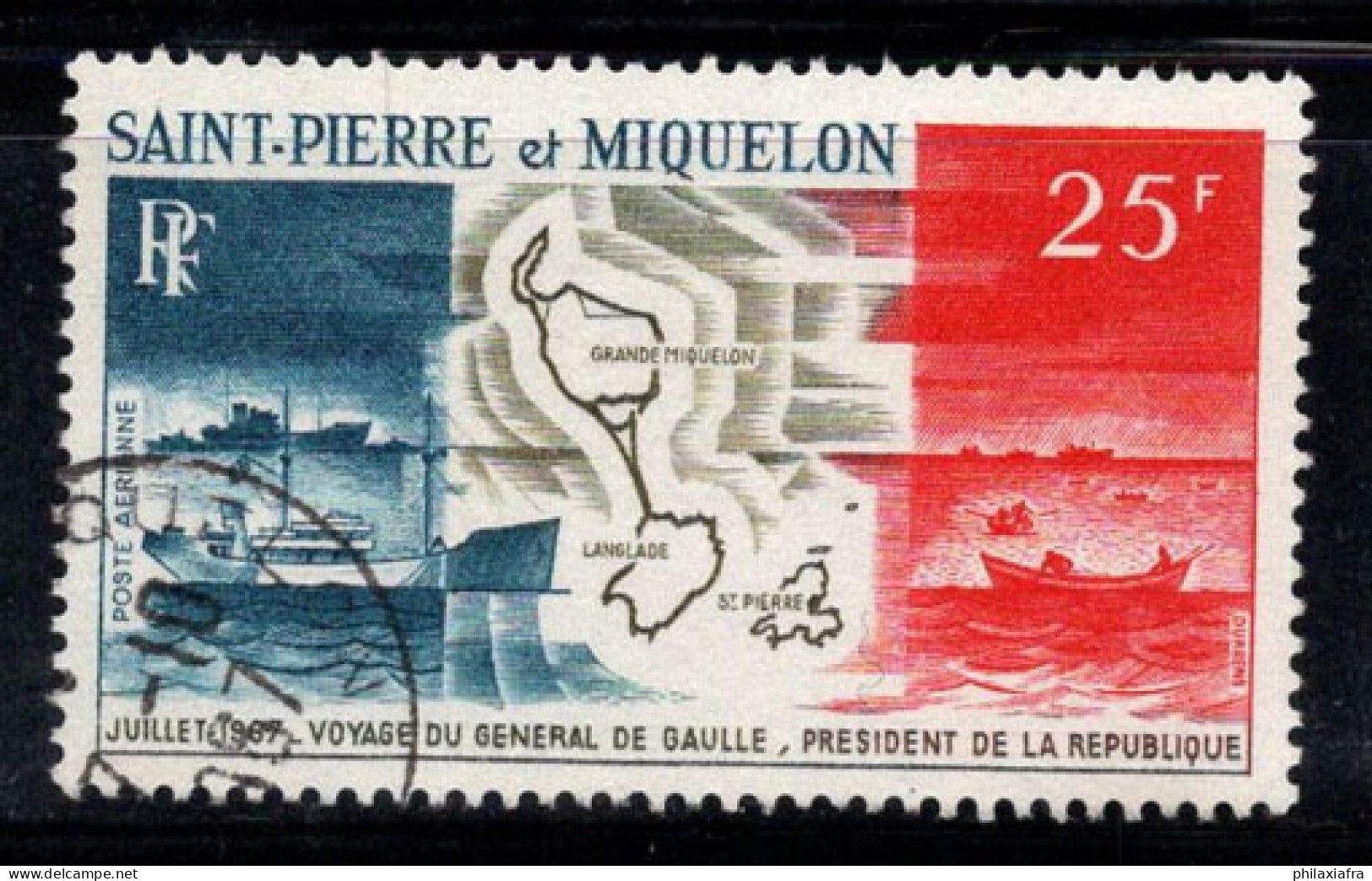Saint-Pierre-et-Miquelon 1967 Yv. 38 Oblitéré 100% Poste Aérienne 25 F, De Gaulle - Gebraucht