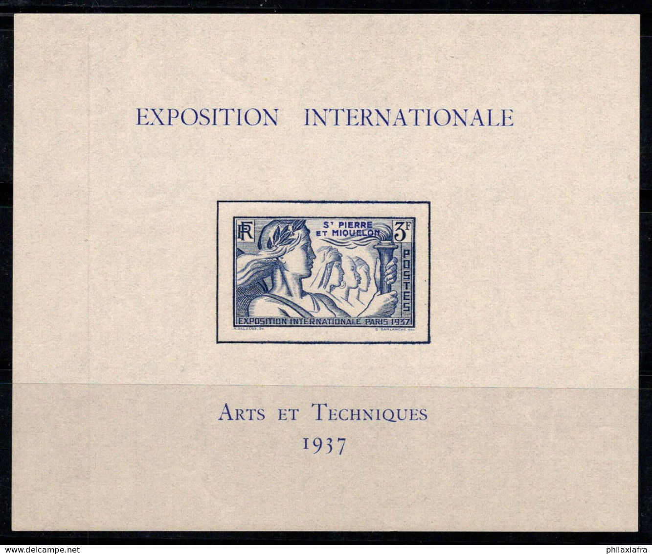 Saint-Pierre-et-Miquelon 1937 Yv. 1 Bloc Feuillet 100% Neuf ** Exposition ARTE, 3 F - Blocks & Sheetlets