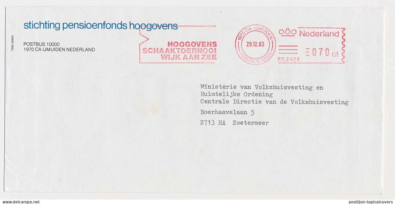 Meter Cover Netherlands 1983 Hoogovens Chess Tournament Wijk Aan Zee - IJmuiden - Ohne Zuordnung
