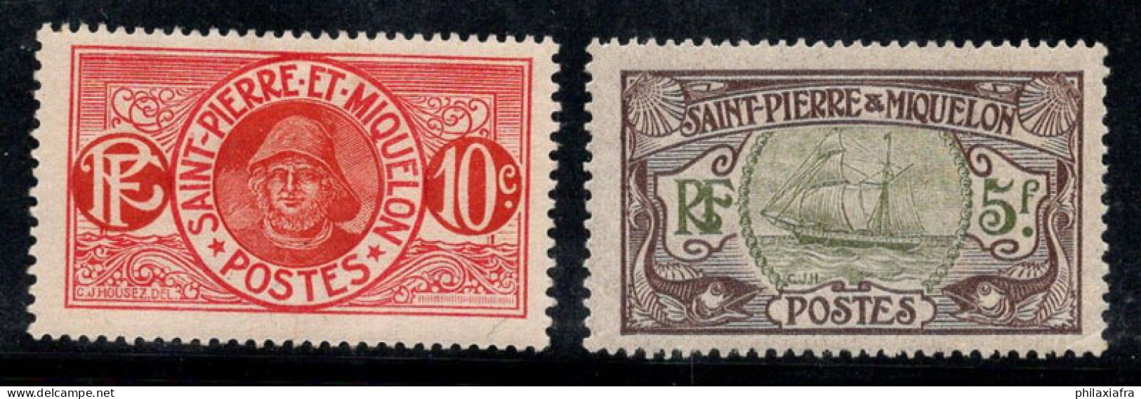 Saint-Pierre-et-Miquelon 1909 Yv. 82, 93 Neuf * MH 100% Pêcheur, Navire - Nuovi