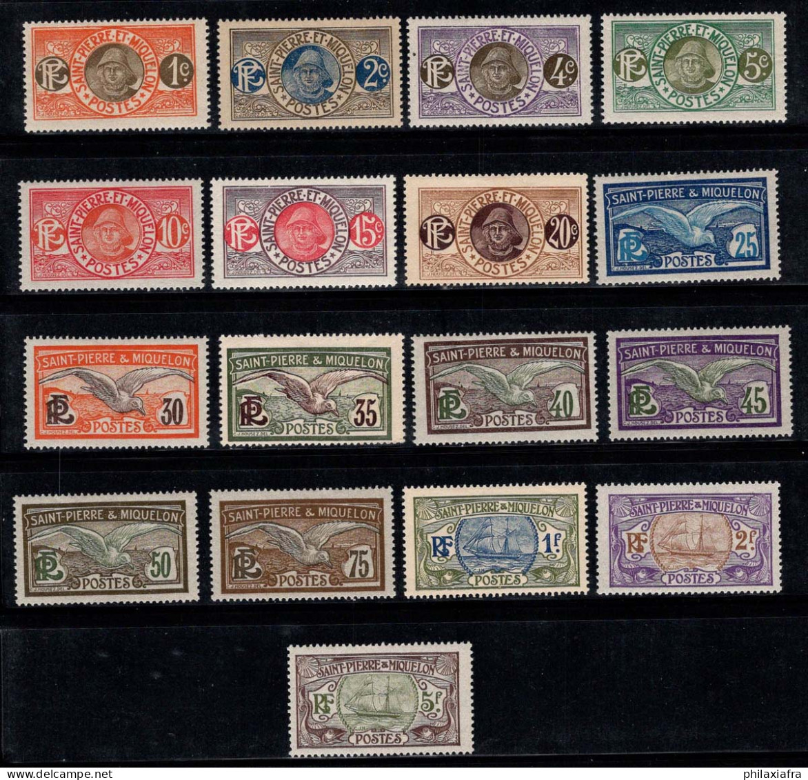 Saint-Pierre-et-Miquelon 1909 Yv. 78-93 Neuf * MH 100% Pêcheur, Navire, Mouette - Unused Stamps