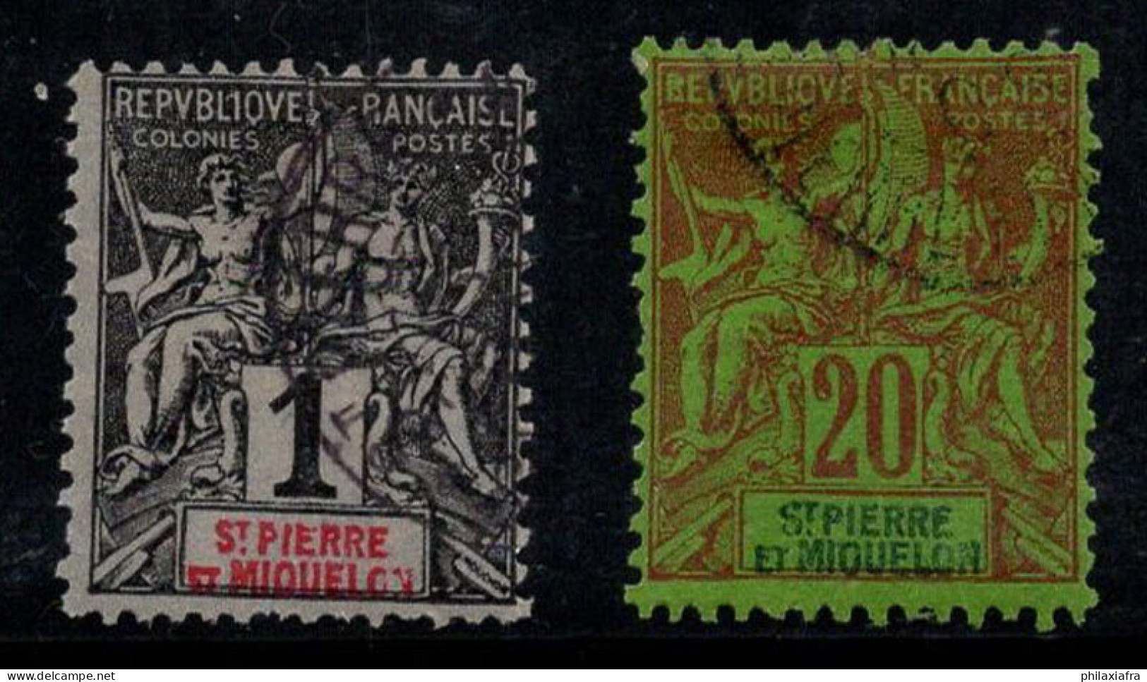 Saint-Pierre-et-Miquelon 1892 Yv. 59, 67 Oblitéré 60% Signé 20 C, 1 C - Used Stamps