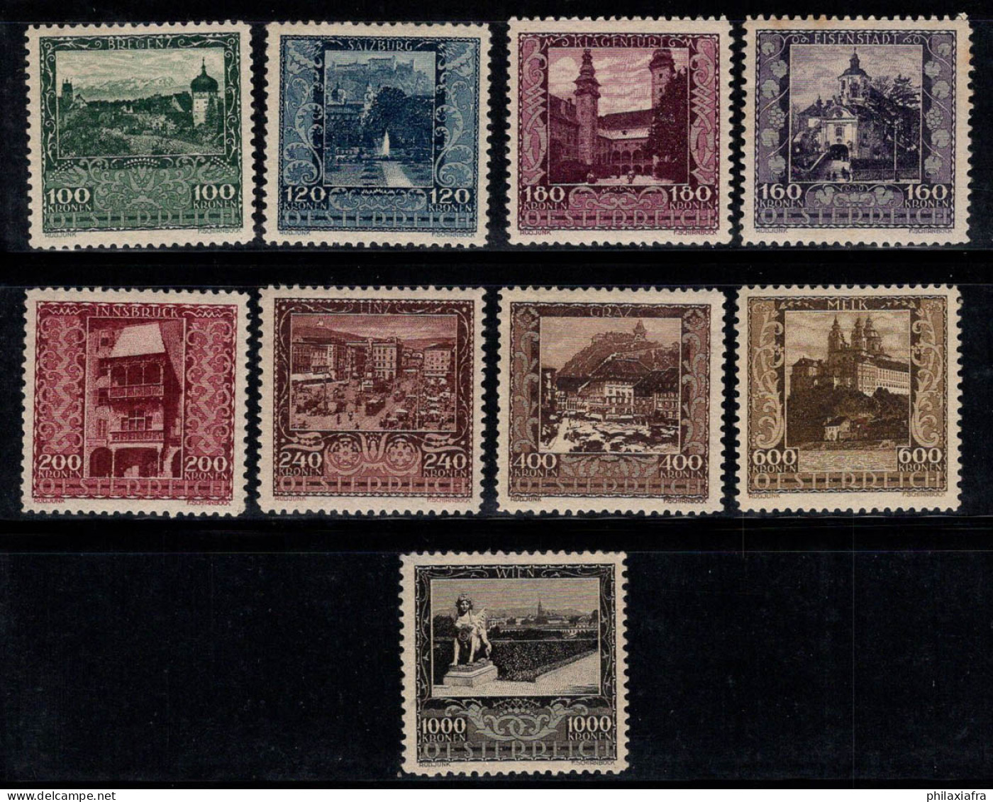 Autriche 1923 Mi. 433-441 Neuf * MH 80% Vues, Paysages - Neufs