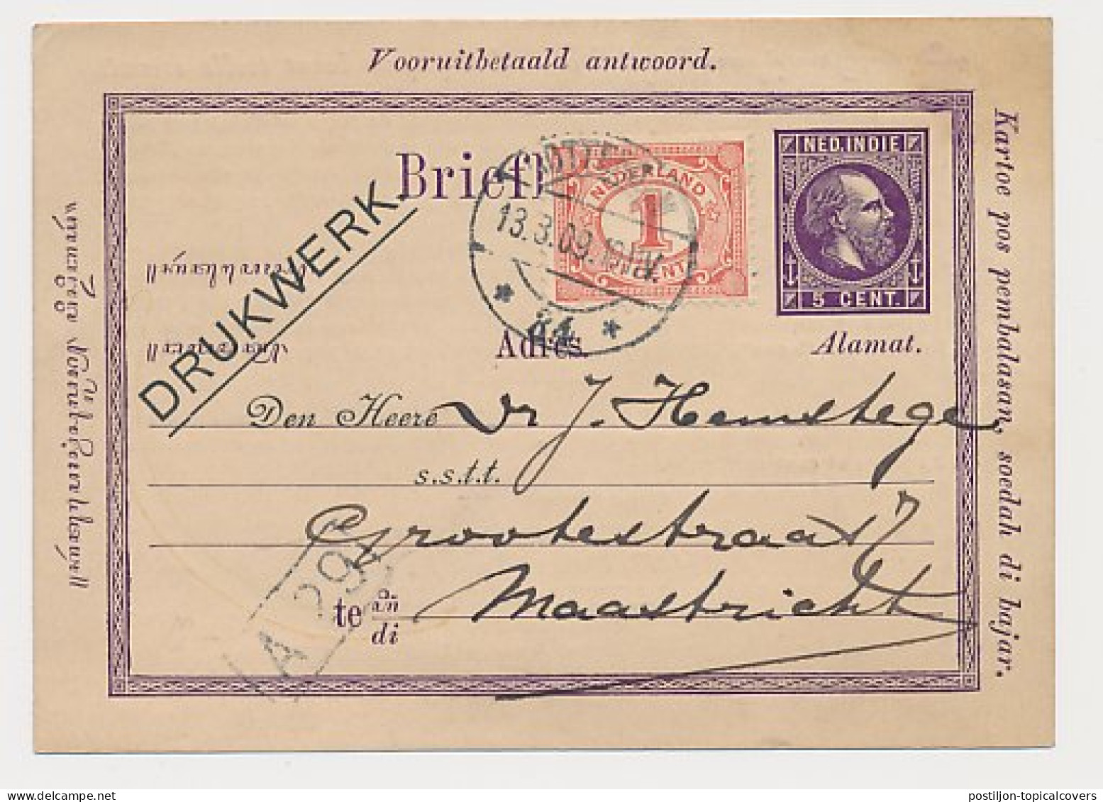 Briefkaart G. 2 B A-krt. Particulier Bedrukt Rotterdam 1909 - Indes Néerlandaises