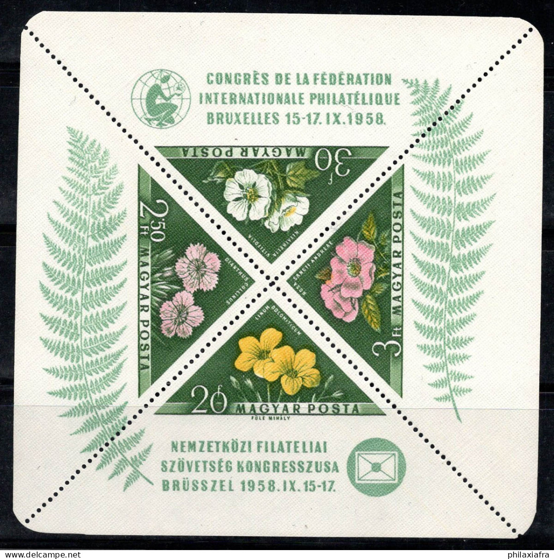 Hongrie 1958 Mi. Bl.28 A Bloc Feuillet 100% Neuf ** Congrès De La FIP,Fleurs - Blocks & Sheetlets