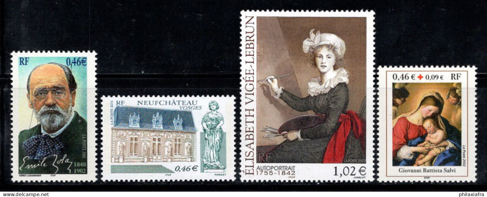 France 2002 Yv. 3524-26,3531 Neuf ** 100% E. Zola, Tourisme, Autoportrait, La Madone - Nuovi