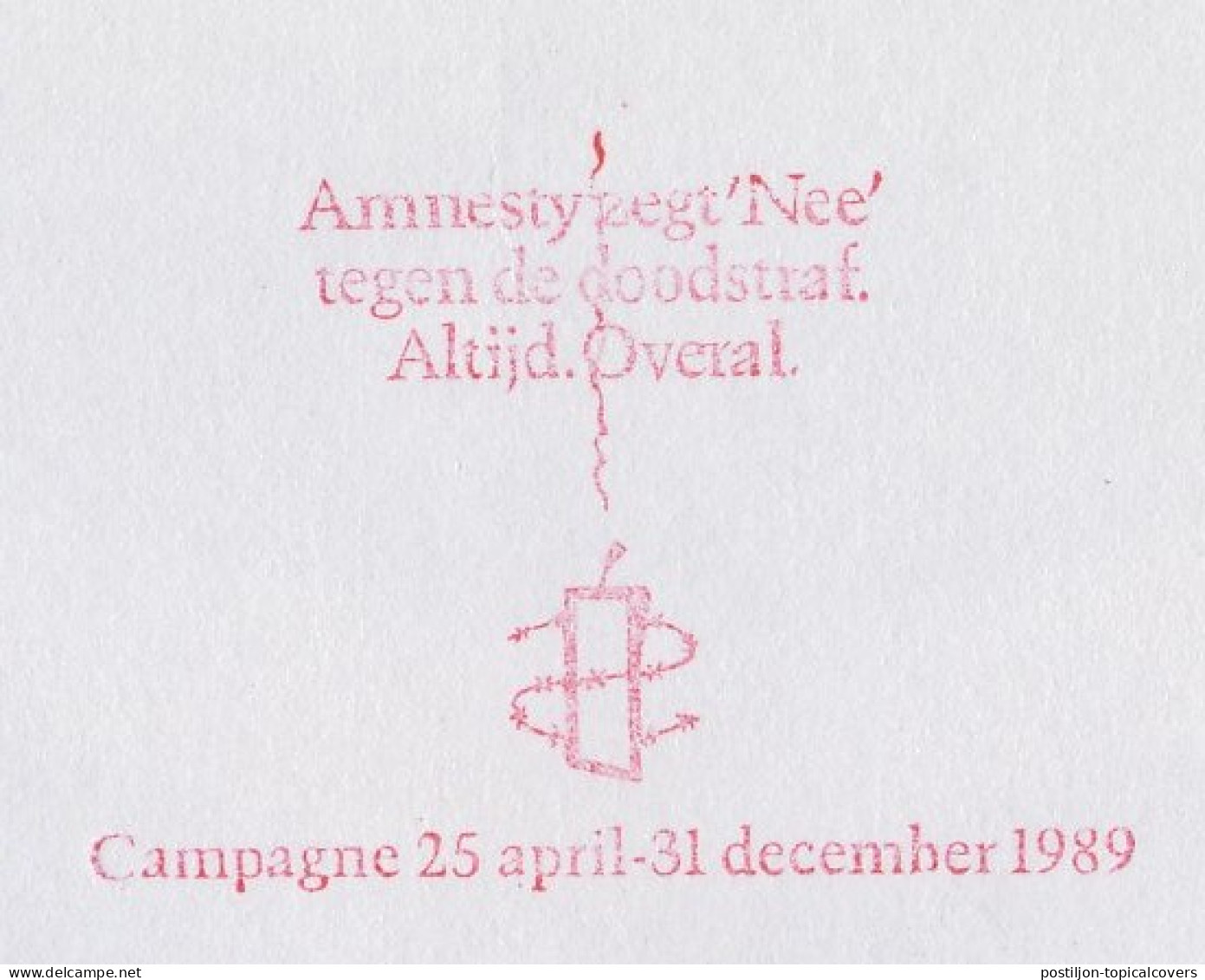 Meter Cover Netherlands 1989 Amnesty International - Campaign - No, To Death Penalty - Otros & Sin Clasificación