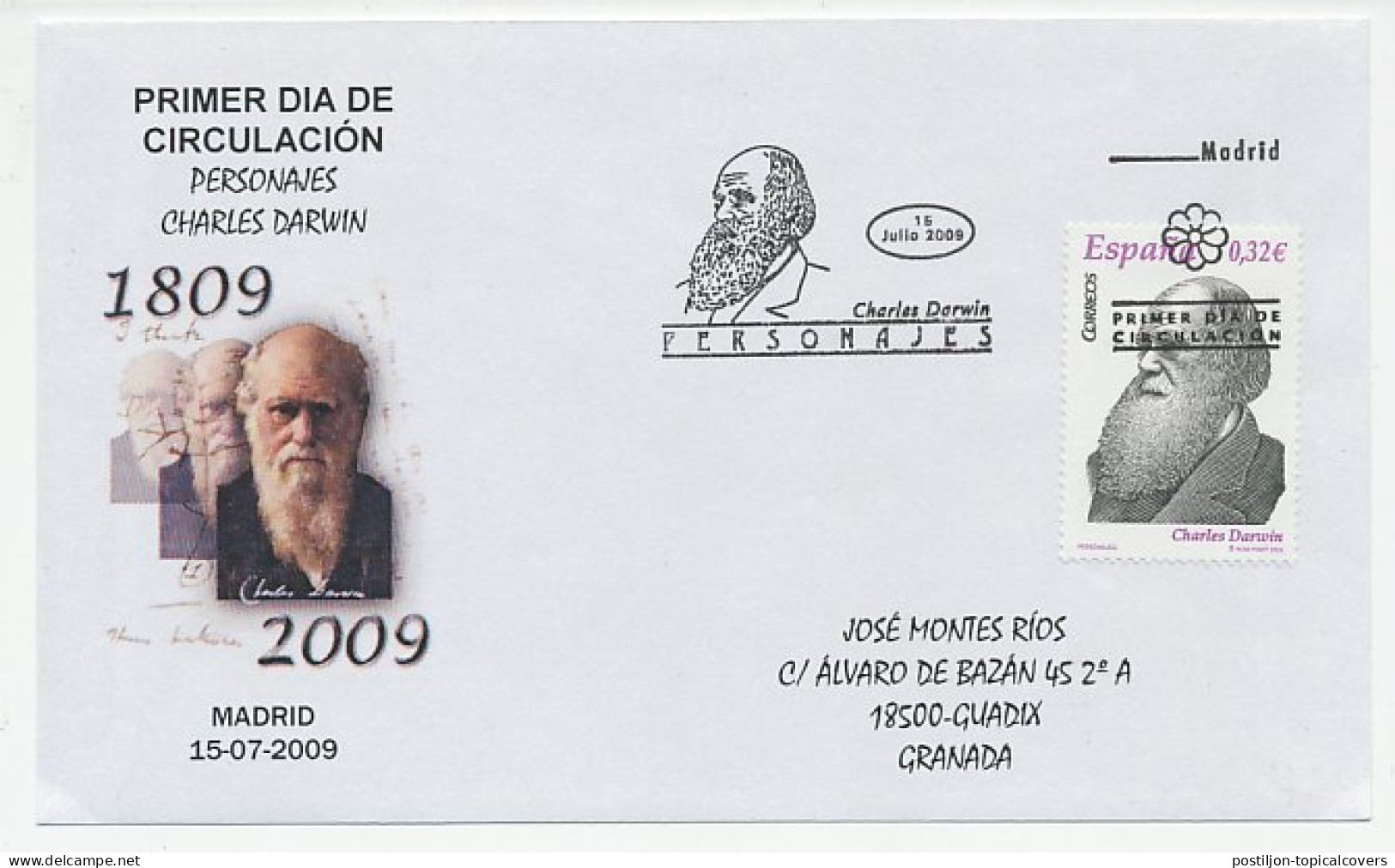 Cover / Postmark Spain 2009 Charles Darwin - Other & Unclassified