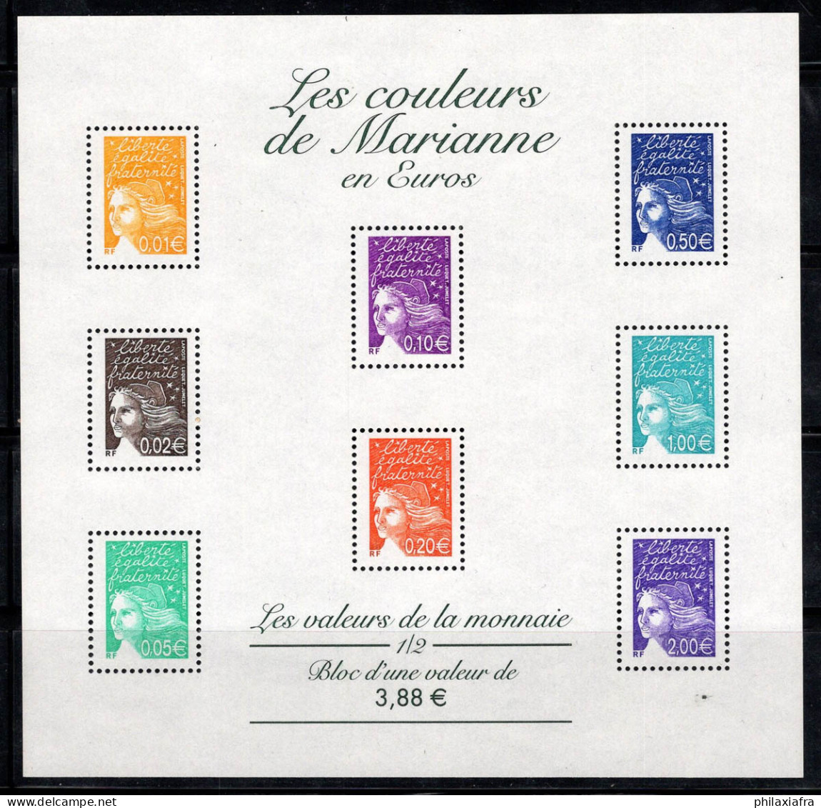 France 2002 Yv. Bl.44 Bloc Feuillet 100% Neuf ** Les Couleurs De Marianne En Euros - Blocs & Carnets