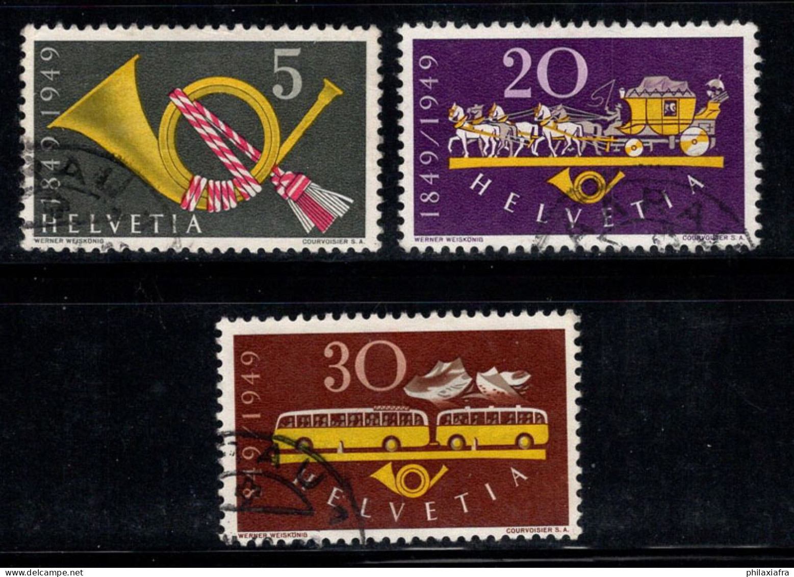 Suisse 1949 Mi. 519-521 Oblitéré 100% POST, Klaxon Postal - Oblitérés