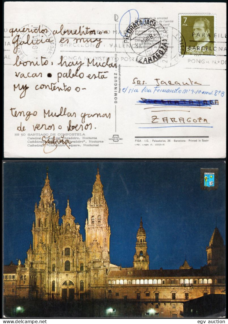 Zaragoza - Edi O TP 2348 - Postal Mat Rodillo "Santiago" A Zaragoza Mat Llegada "Piedratajada 03/AG./81" - Cartas & Documentos