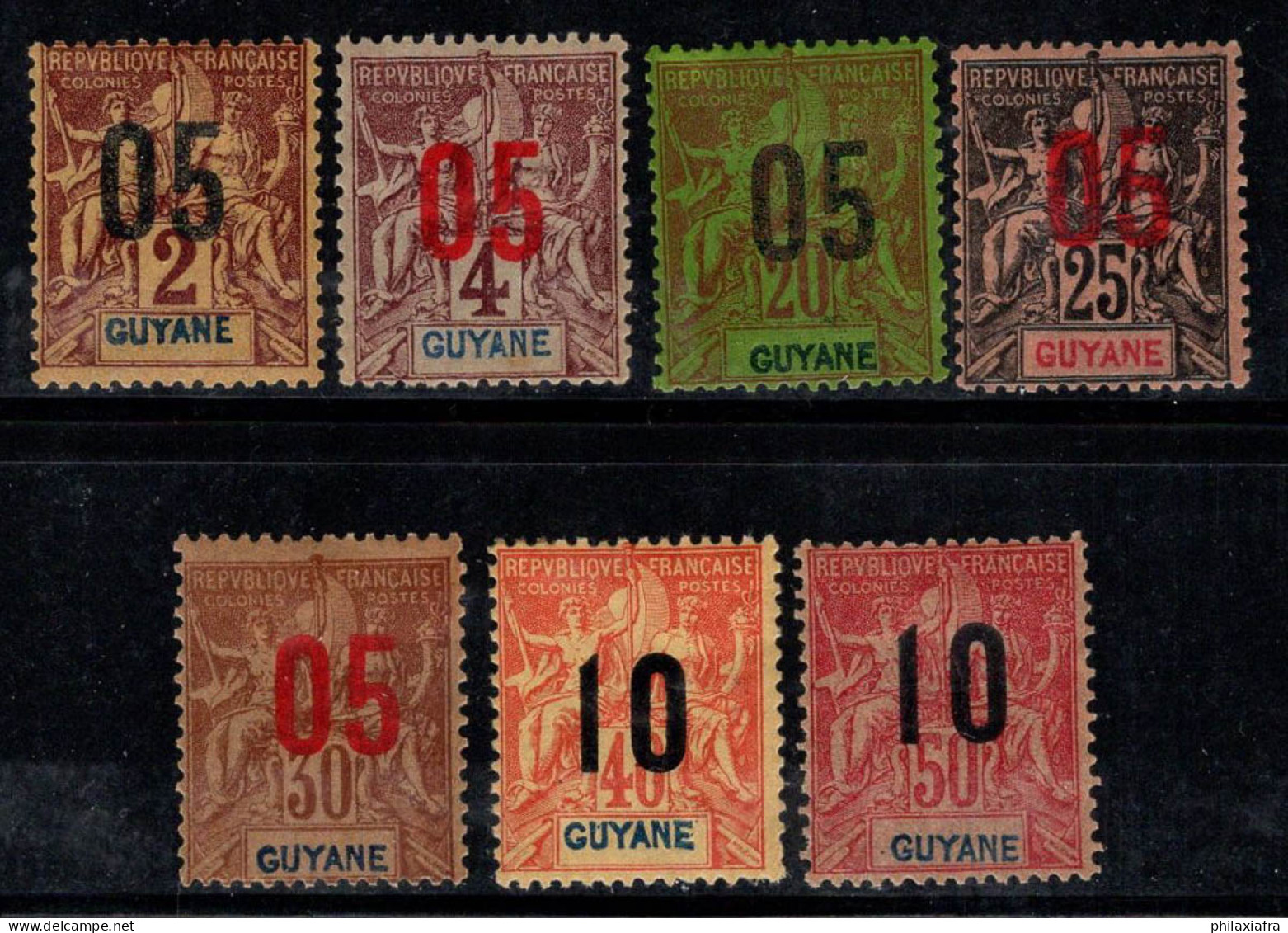 Guyane Française 1912 Yv. 66-72 Neuf * MH 60% Surimprimé - Sonstige & Ohne Zuordnung