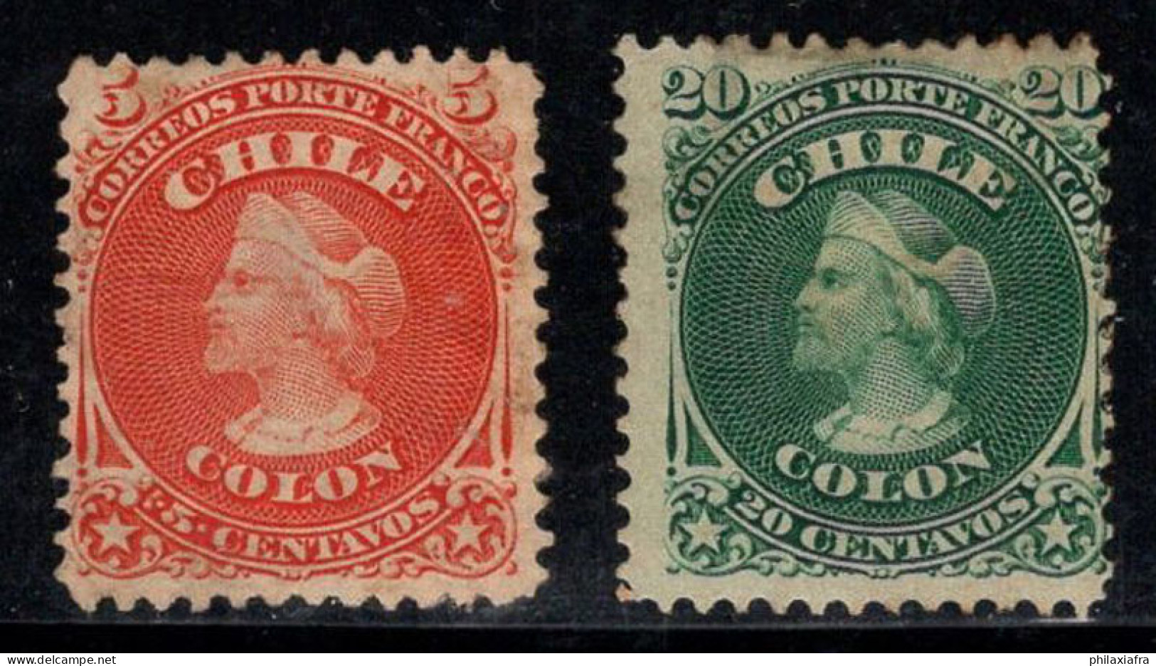 Chili 1867 Mi. 10, 12 Neuf * MH 20% Christophe Colomb - Chile