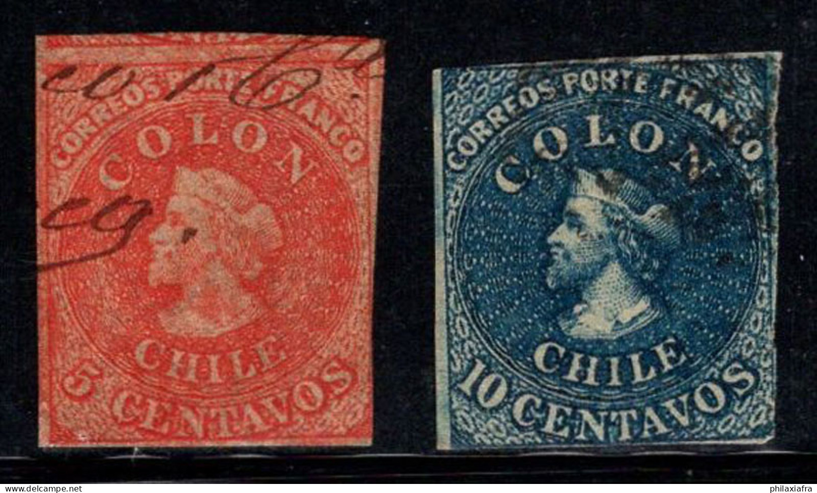 Chili 1853-66 Oblitéré 60% 5, 10 C, Christophe Colomb - Chili