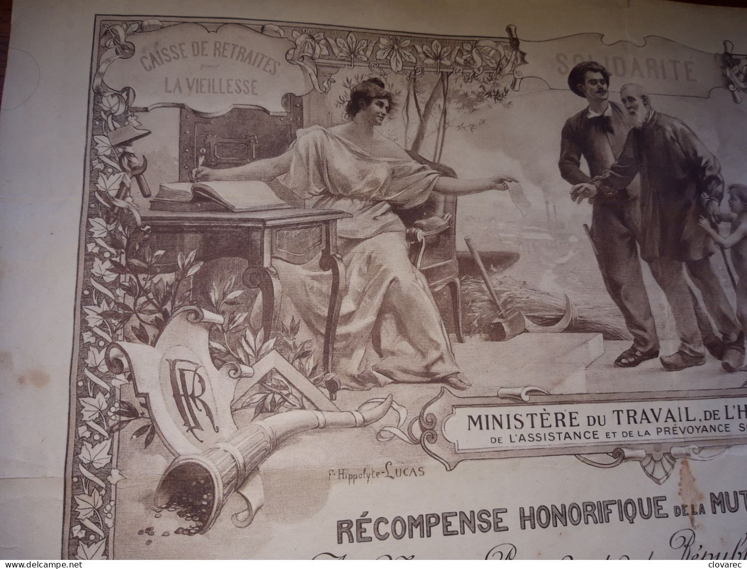 Récompense Honorifique De La Mutualité Par Le MINISTERE Du TRAVAIL,de L'HYGIÈNE Signé F,Hippolyte LUCAS 1925 - Afiches