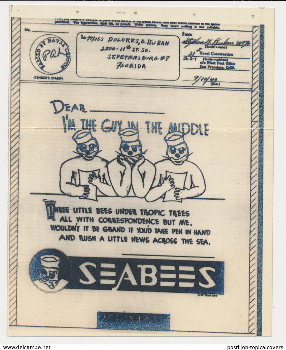 V-Mail To USA 1944 ( With Envelope ) Seabees - Correspondence - Letter - Pen  - Non Classés