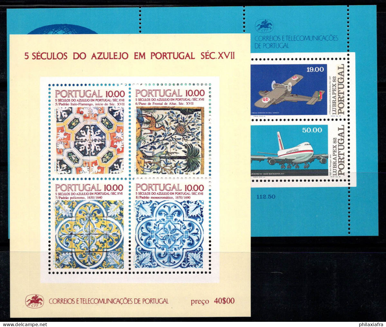 Portugal 1982 Mi. Bl. 37-38 Bloc Feuillet 100% Neuf ** Avions, Tuiles - Blocs-feuillets