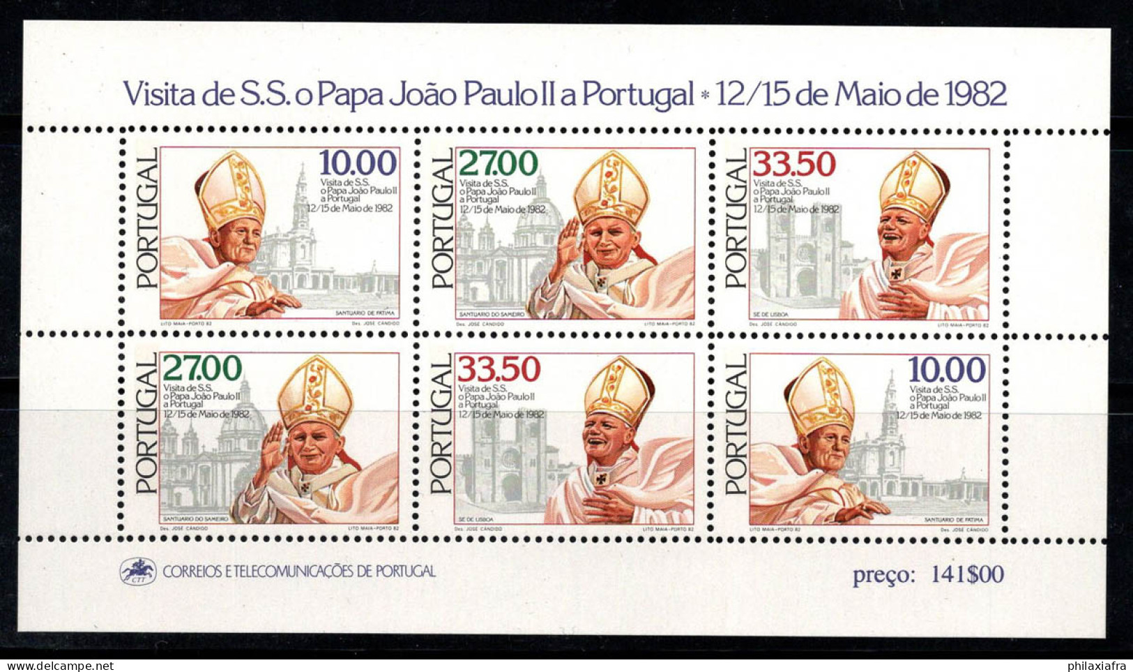 Portugal 1982 Mi. Bl. 36 Bloc Feuillet 100% Neuf ** Pape Jean-Paul II - Blocks & Sheetlets