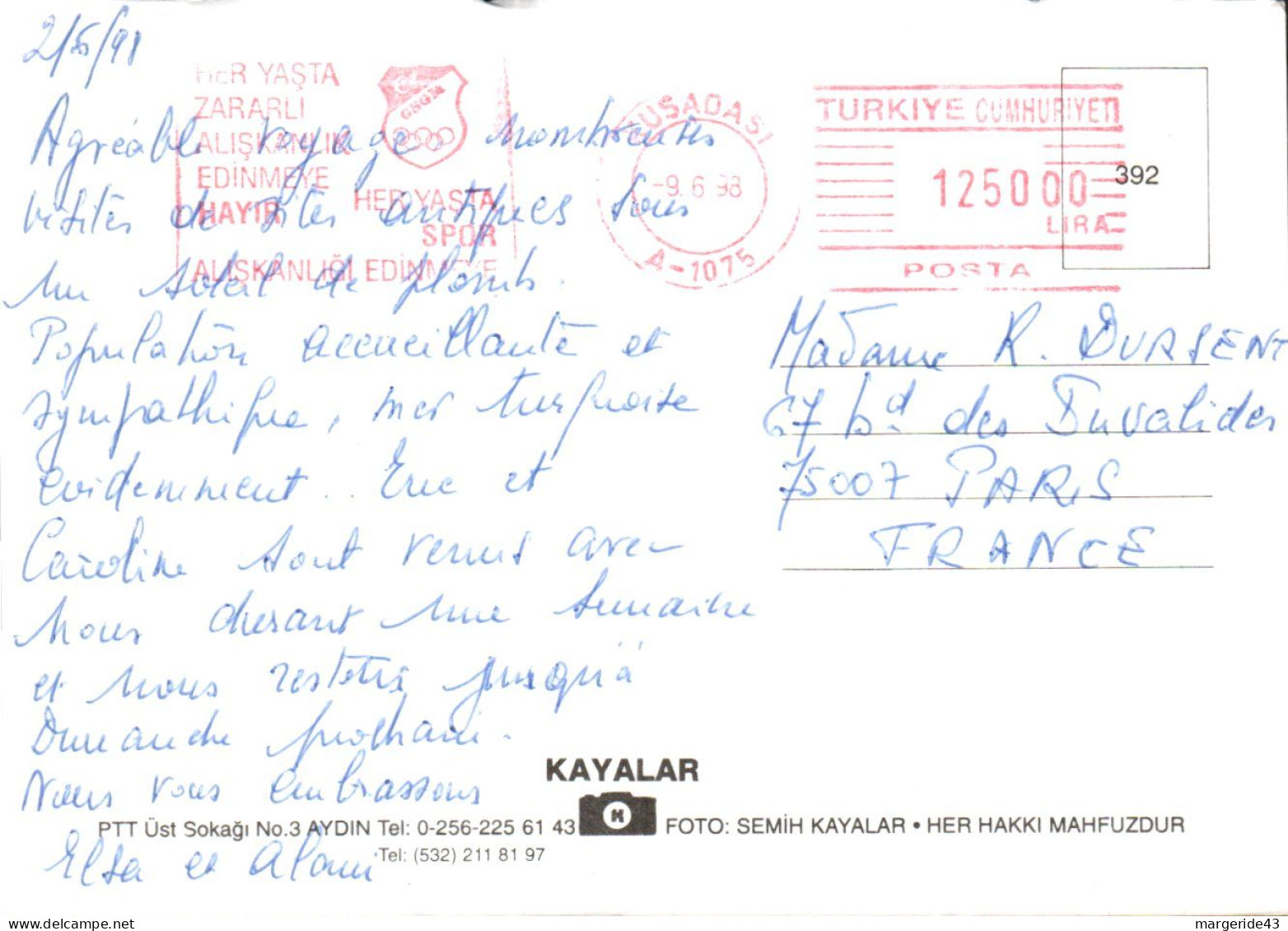 TURQUIE EMA SUR LETTRE DE ANKARA POUR LA FRANCE - Covers & Documents