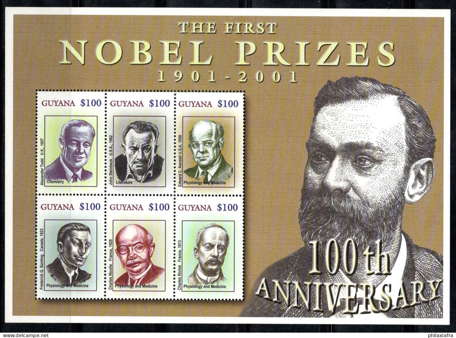 Guyana 2002 Mi. 7363-68 Mini Feuille 100% Neuf ** Prix Nobel, 100 $ - Guyana (1966-...)