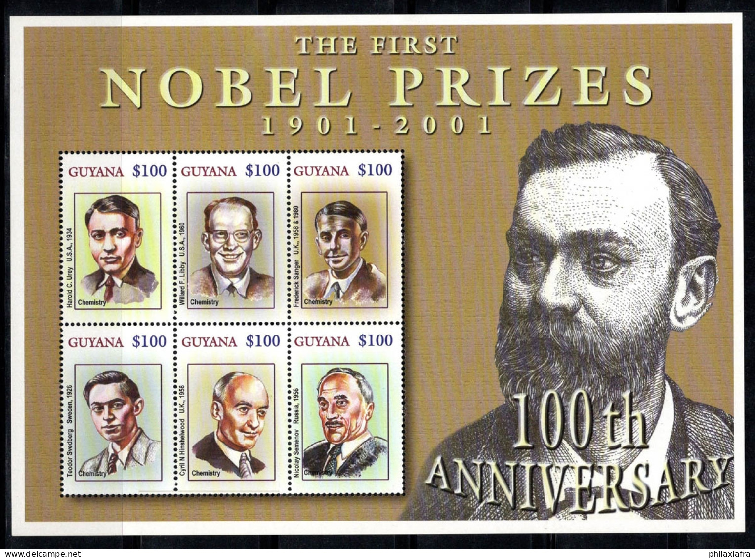 Guyana 2002 Mi. 7357-62 Mini Feuille 100% Neuf ** Prix Nobel, 100 $ - Guyane (1966-...)