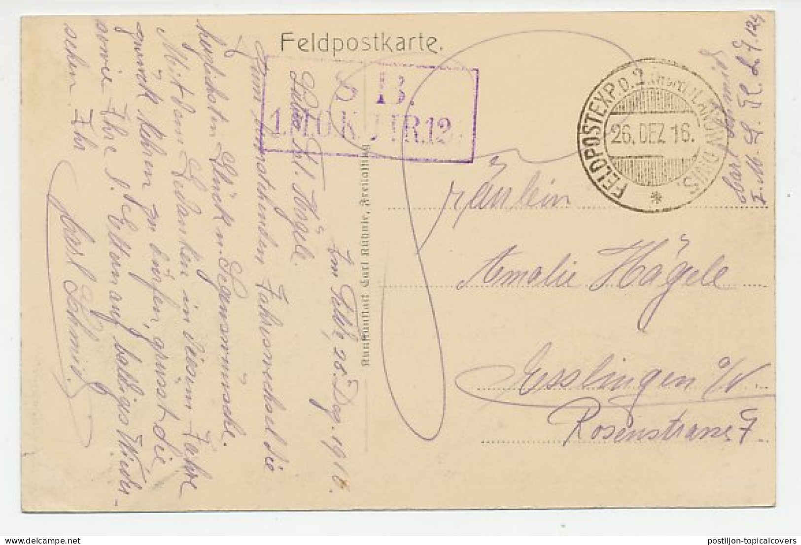 Fieldpost Postcard Germany / France 1916 Honorary Cemetery Romagne - WWI - WW1