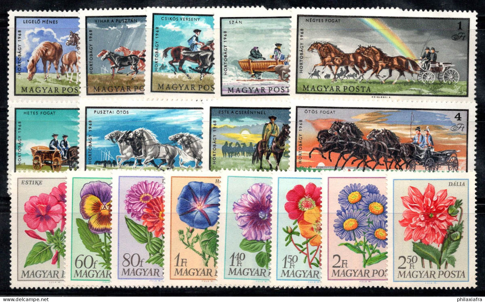 Hongrie 1968 Neuf ** 100% Chevaux De Pâturage, Fleurs De Jardin - Unused Stamps