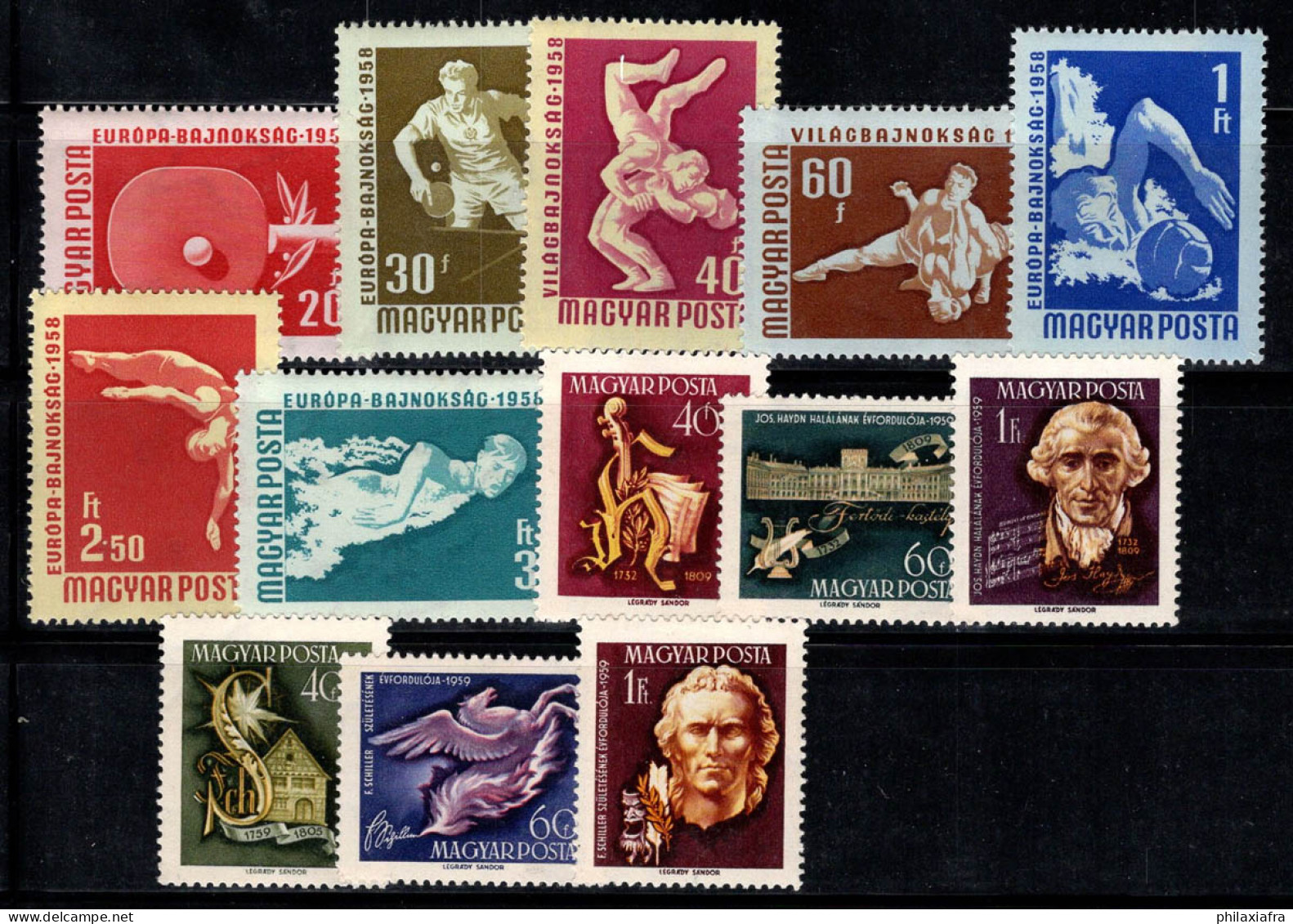 Hongrie 1958-59 Neuf ** 100% Divers Sports, Compositeur De J.Haydn, Poète De Schiller - Unused Stamps