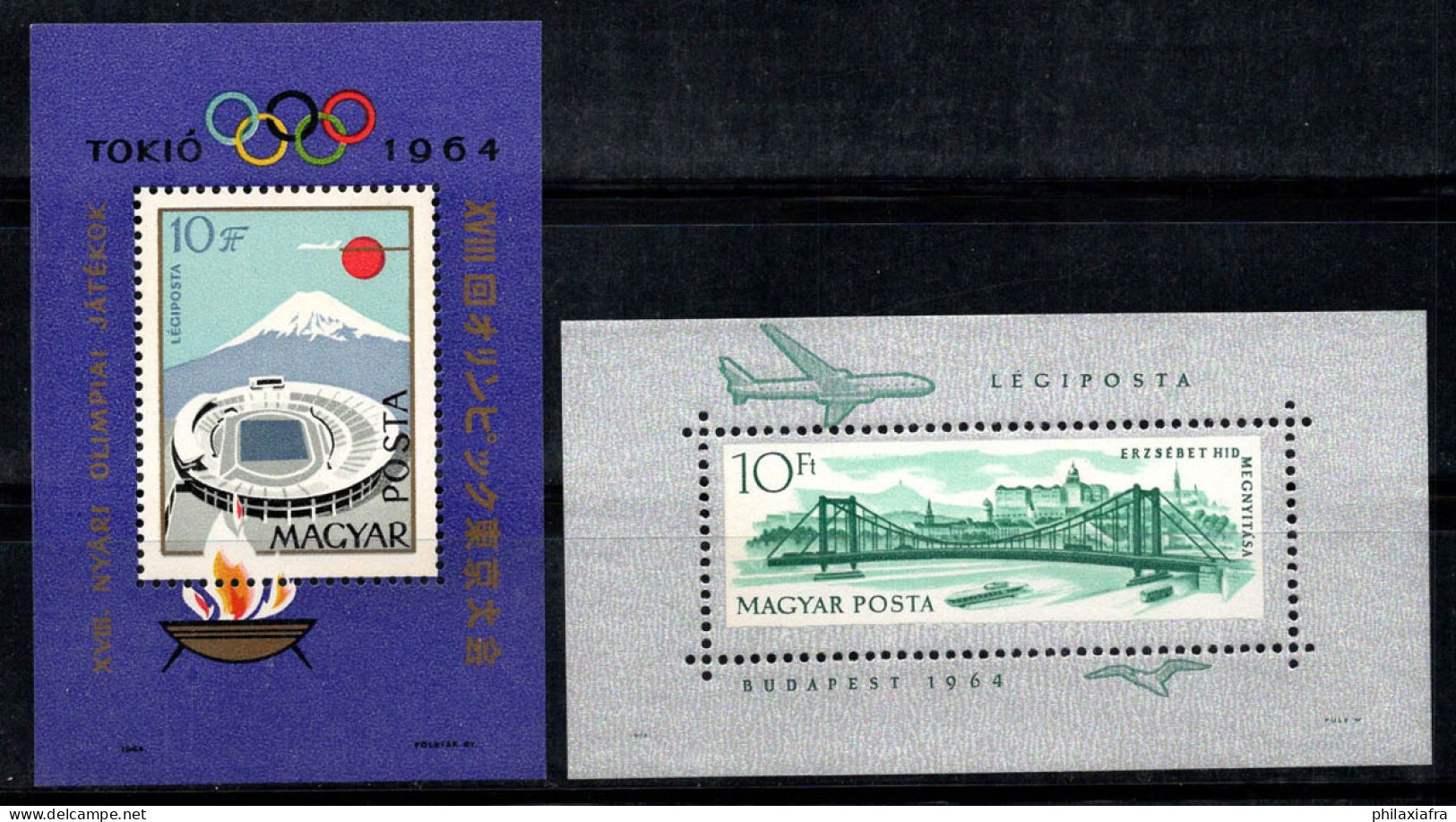 Hongrie 1964 Mi. Bl.43,45 A Bloc Feuillet 100% Poste Aérienne Neuf ** Jeux Olympiques, Pont Elizabeth - Blocks & Sheetlets