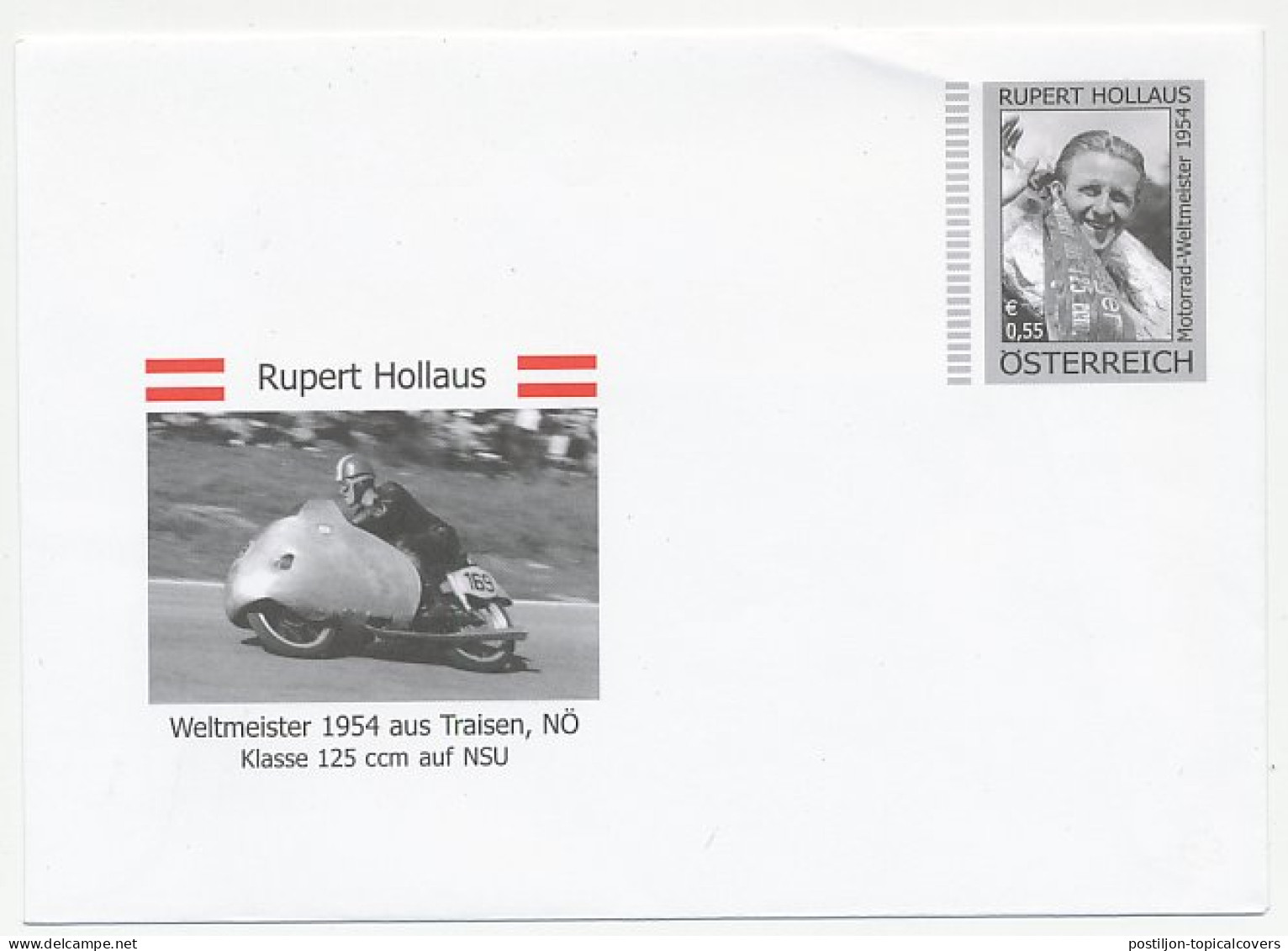 Postal Stationery Austria Motorcycle World Champion Rupert Hollaus - Motorbikes