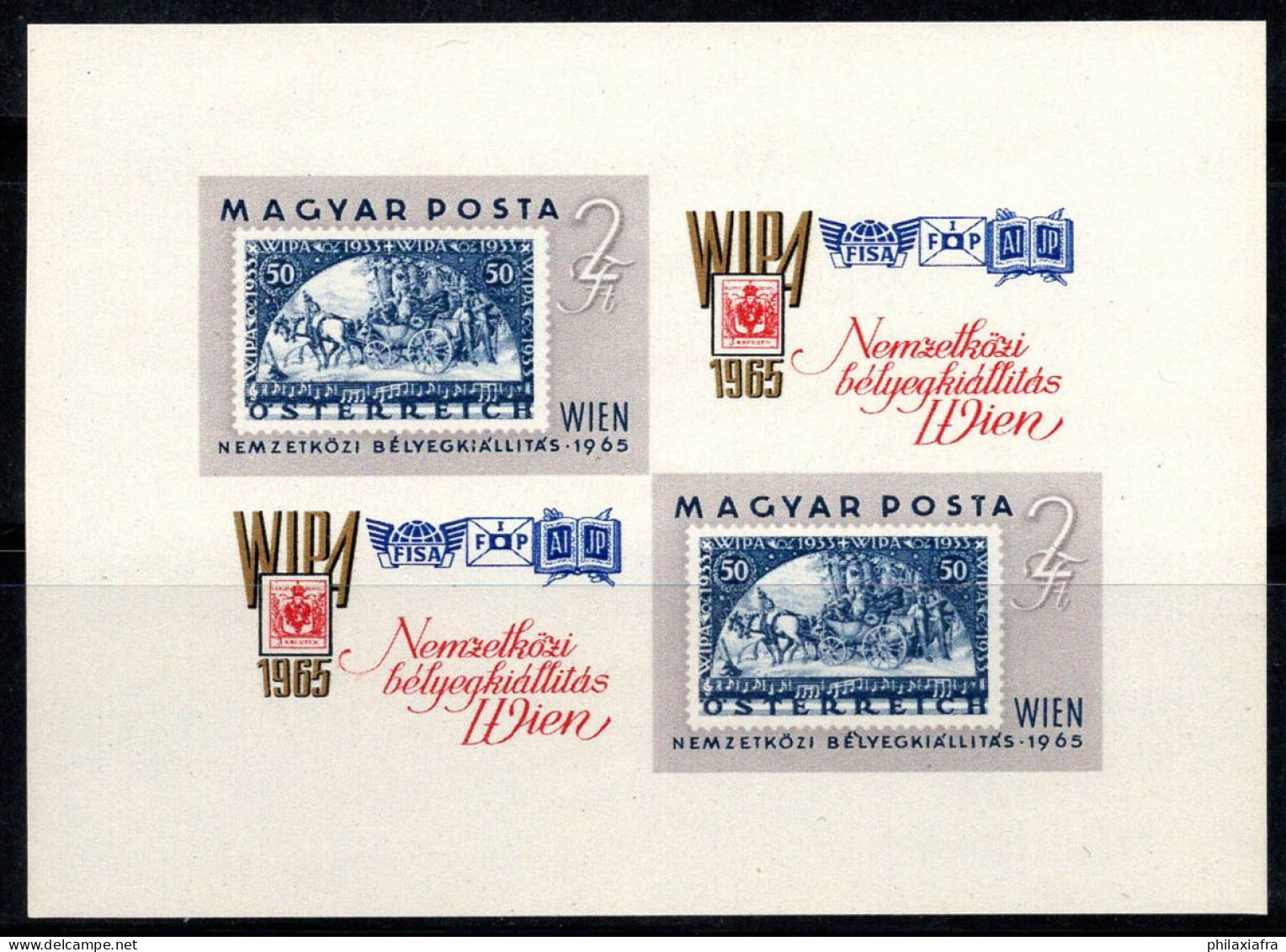 Hongrie 1965 Mi. Bl.47 B Bloc Feuillet 100% Neuf ** Exposition Philatélique, WIPA'65 - Blocks & Sheetlets