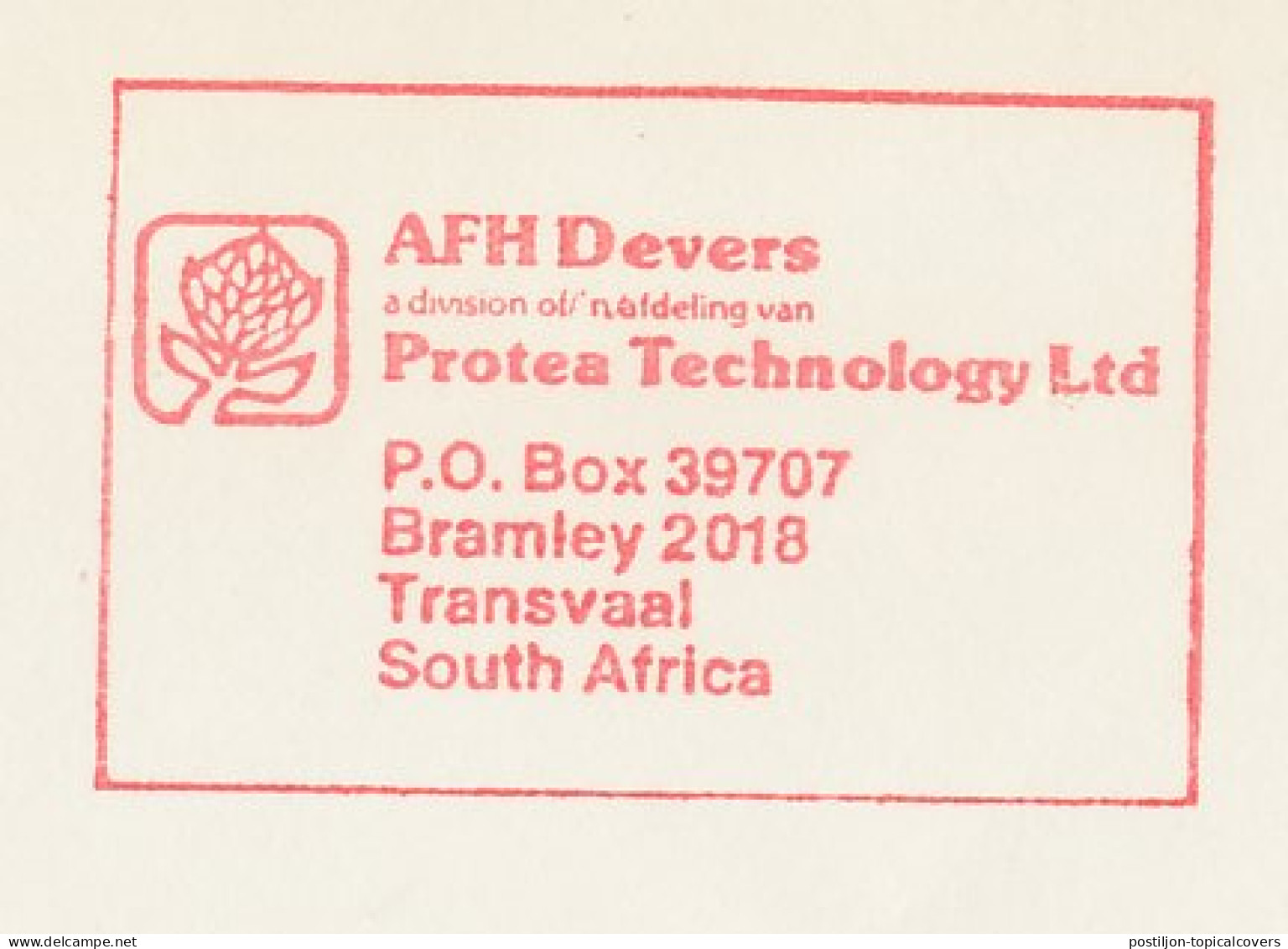 Meter Cover South Africa 1988 Flower - Protea - Arbres