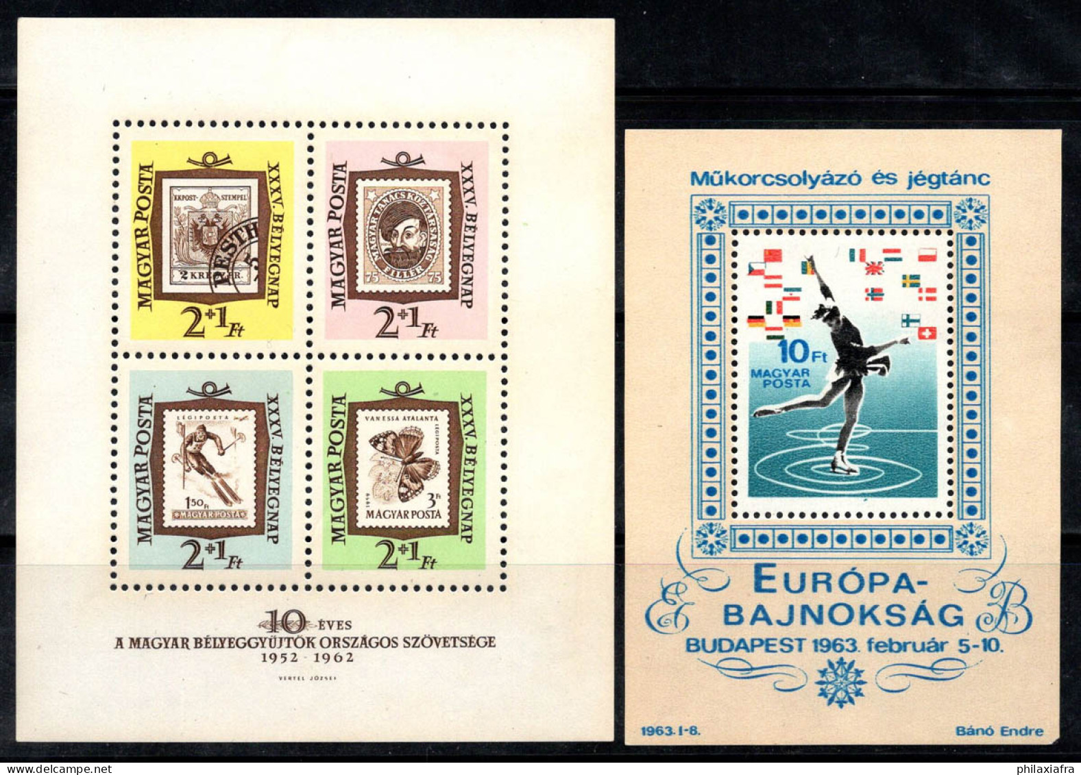 Hongrie 1962-63 Mi. Bl.36-37 A Bloc Feuillet 80% Neuf ** Patineur, Philatélie - Blocks & Sheetlets