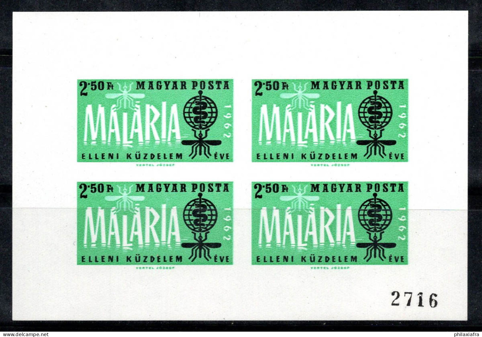 Hongrie 1962 Mi. Bl.35 B Bloc Feuillet 80% Neuf ** Contre Le Paludisme, 2,50 Pi... - Blocs-feuillets