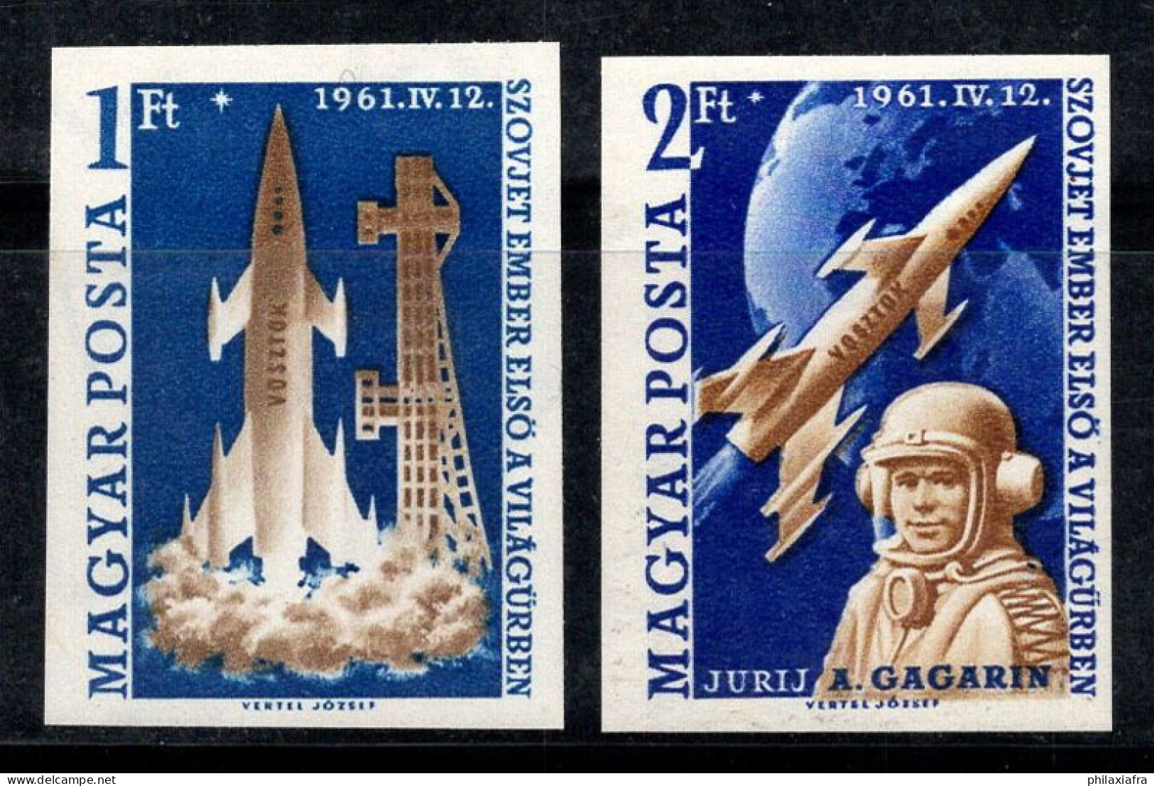 Hongrie 1961 Mi. 1753-54 B Neuf ** 80% Youri Gagarine Cosmonauta,Fusée - Nuevos