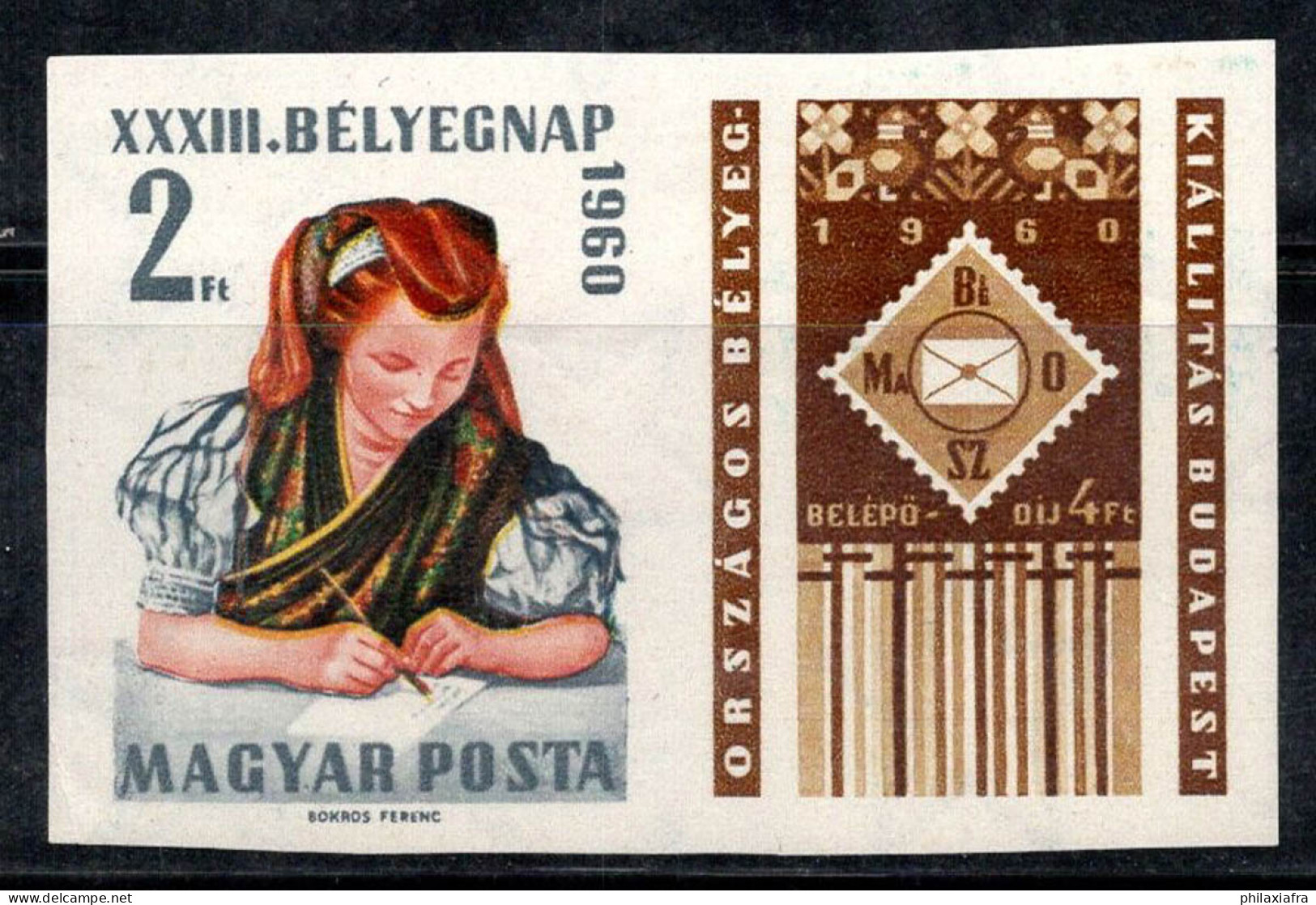 Hongrie 1960 Mi. 1710 B Zf Neuf ** 80% 2 Pi +4 Pi, Fille écrivain - Unused Stamps