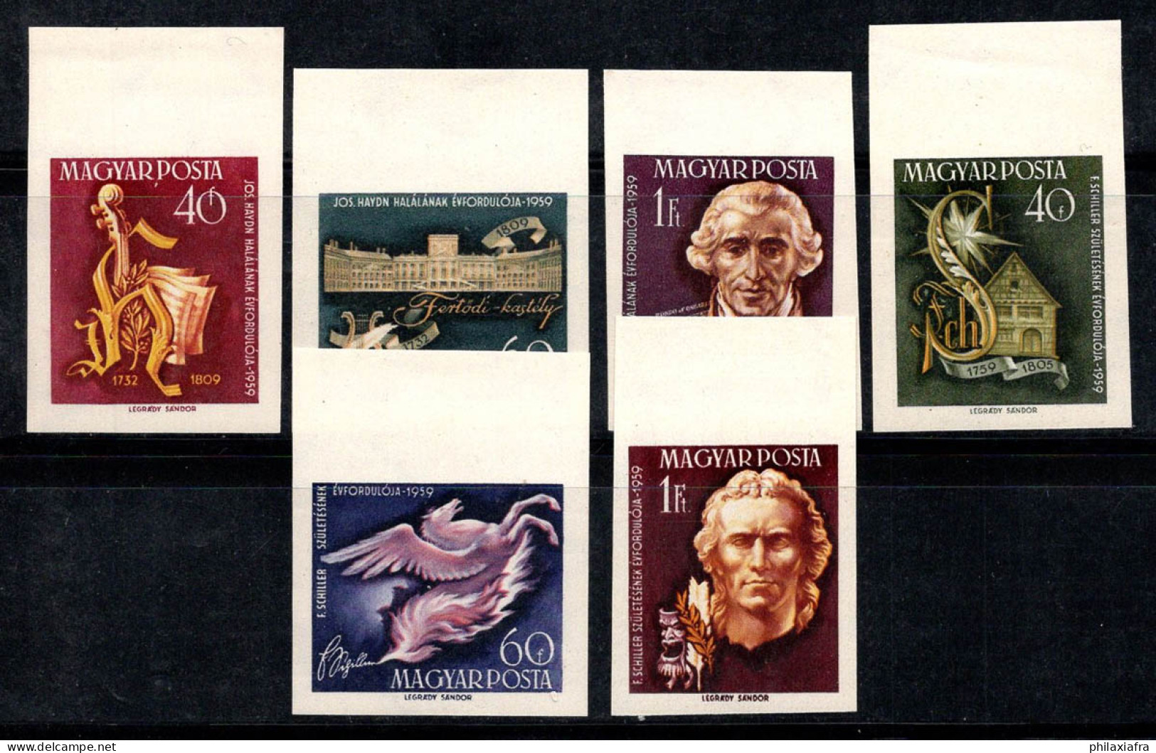 Hongrie 1959 Mi. 1618-23 B Neuf ** 80% Haydn Compositeur, Schiller Poète - Unused Stamps