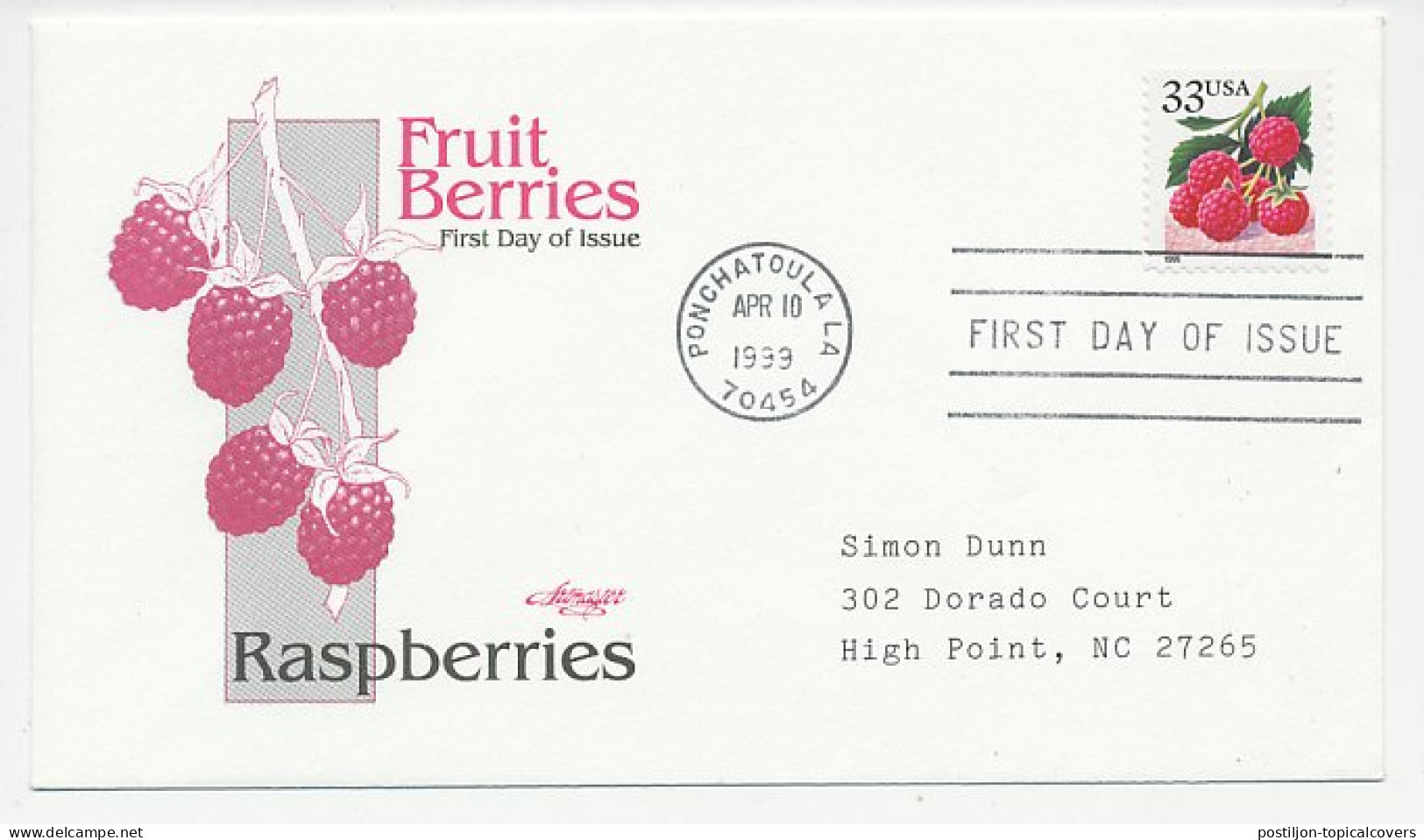 Cover / Postmark USA 1999 Raspberries - Frutta
