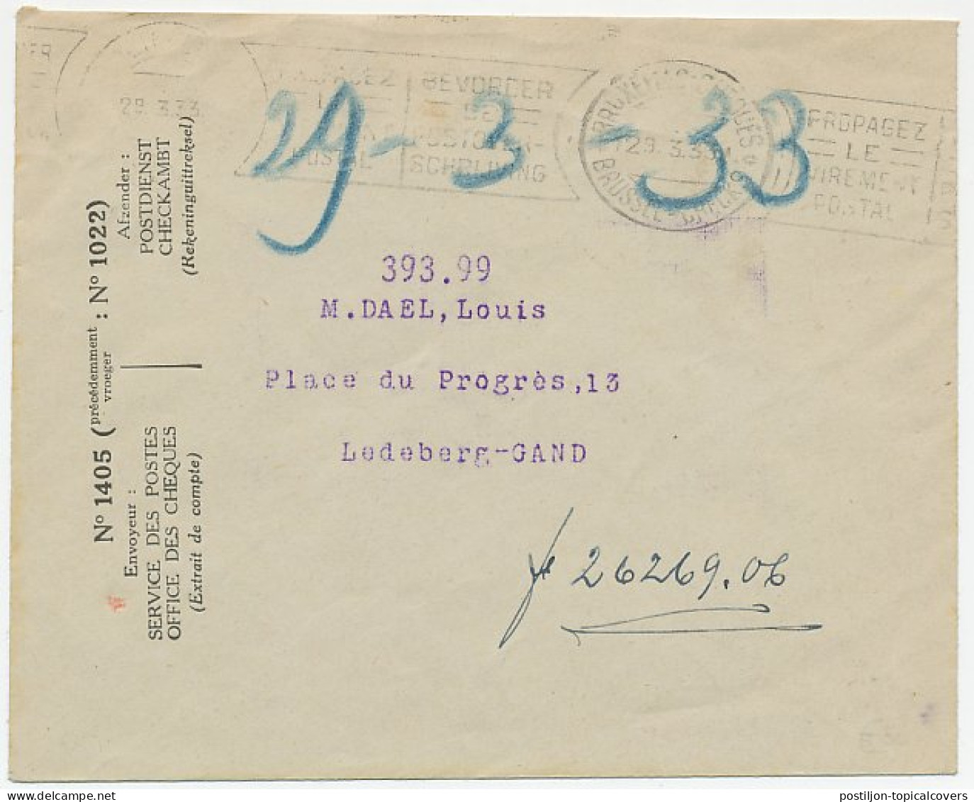 Postal Cheque Cover Belgium 1933 Flower Exhibition - Ghent Flower Show - Arbres